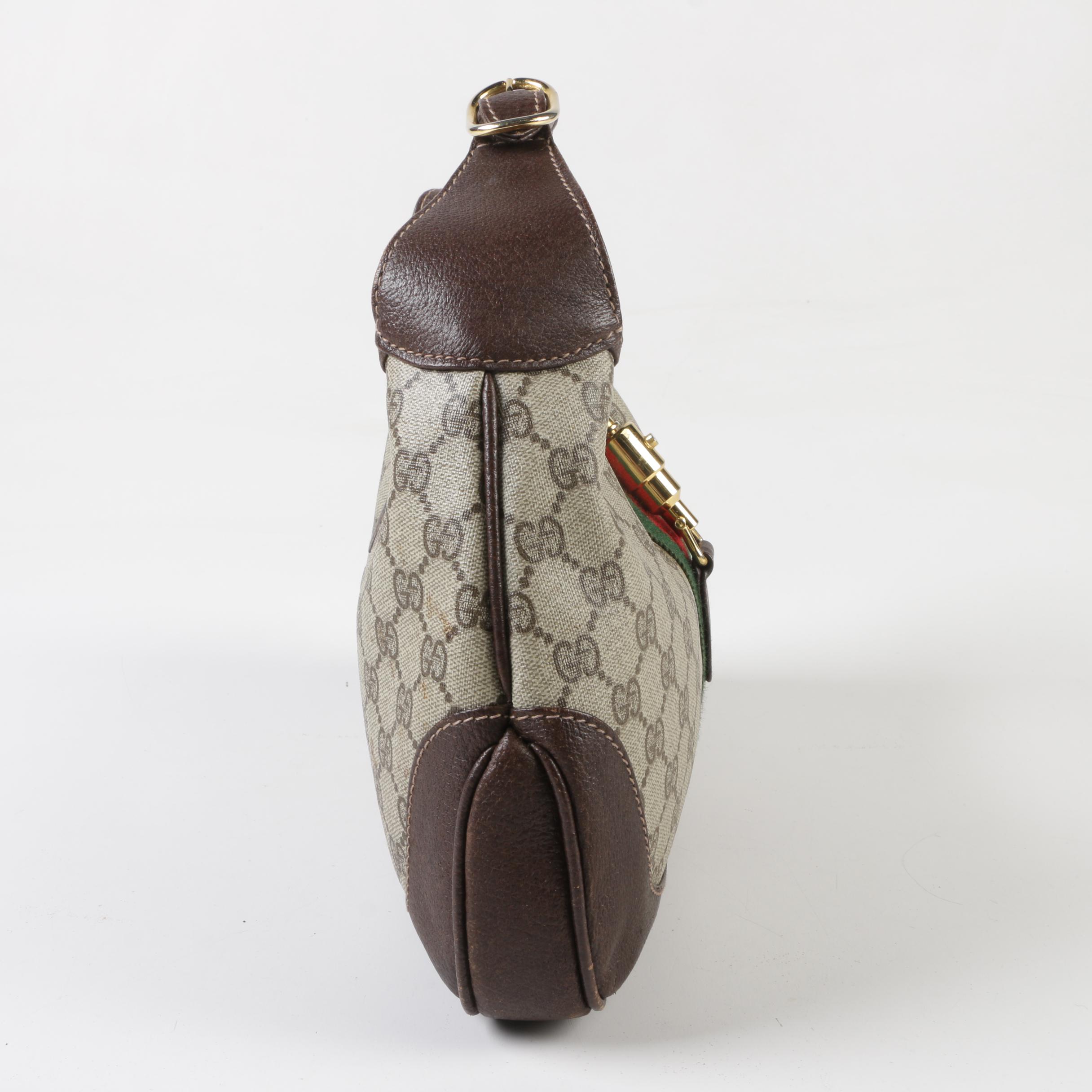 Gucci Supreme Canvas and Brown Leather Jackie Hobo Bag with Piston Lock