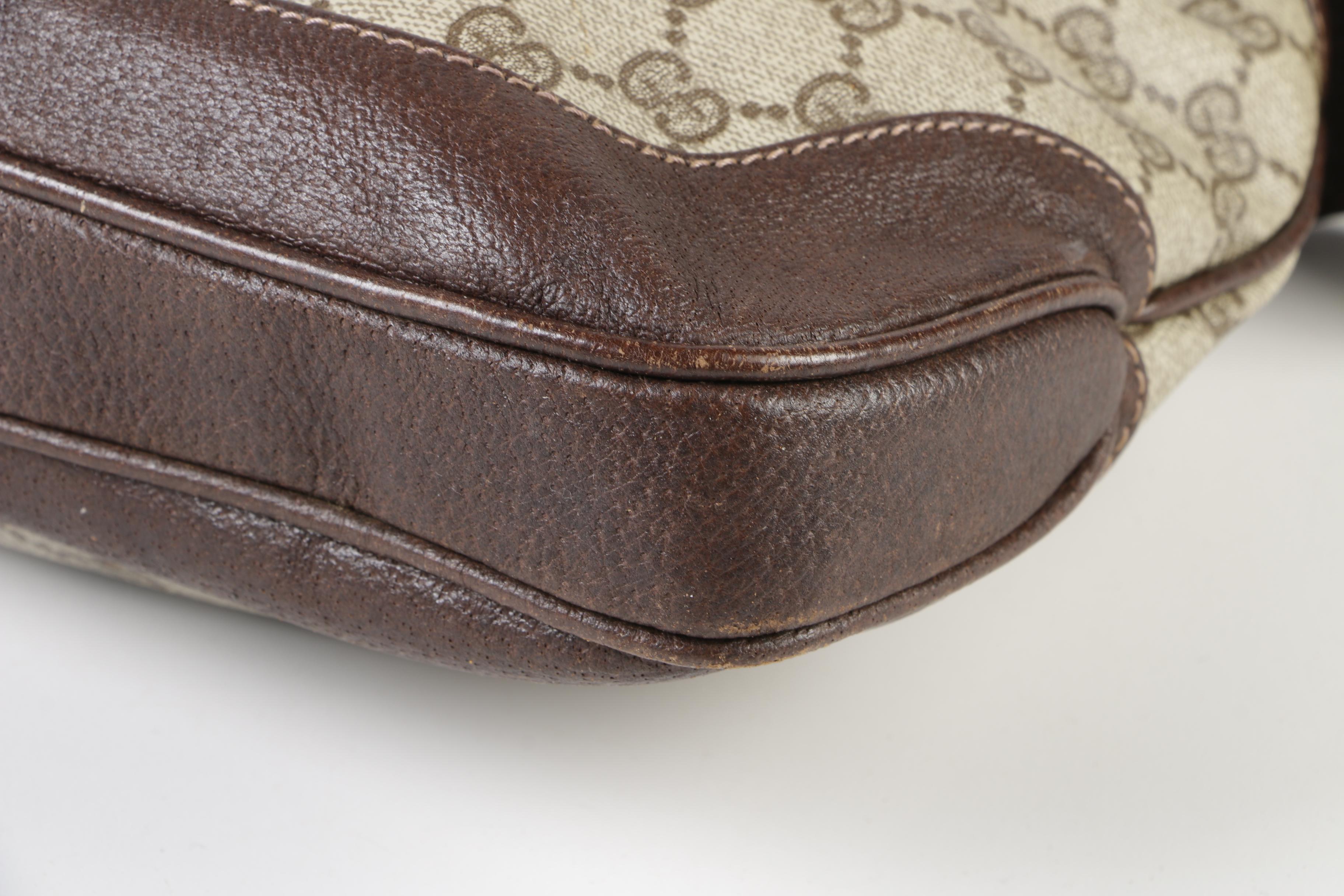 Gucci Supreme Canvas and Brown Leather Jackie Hobo Bag with Piston Lock