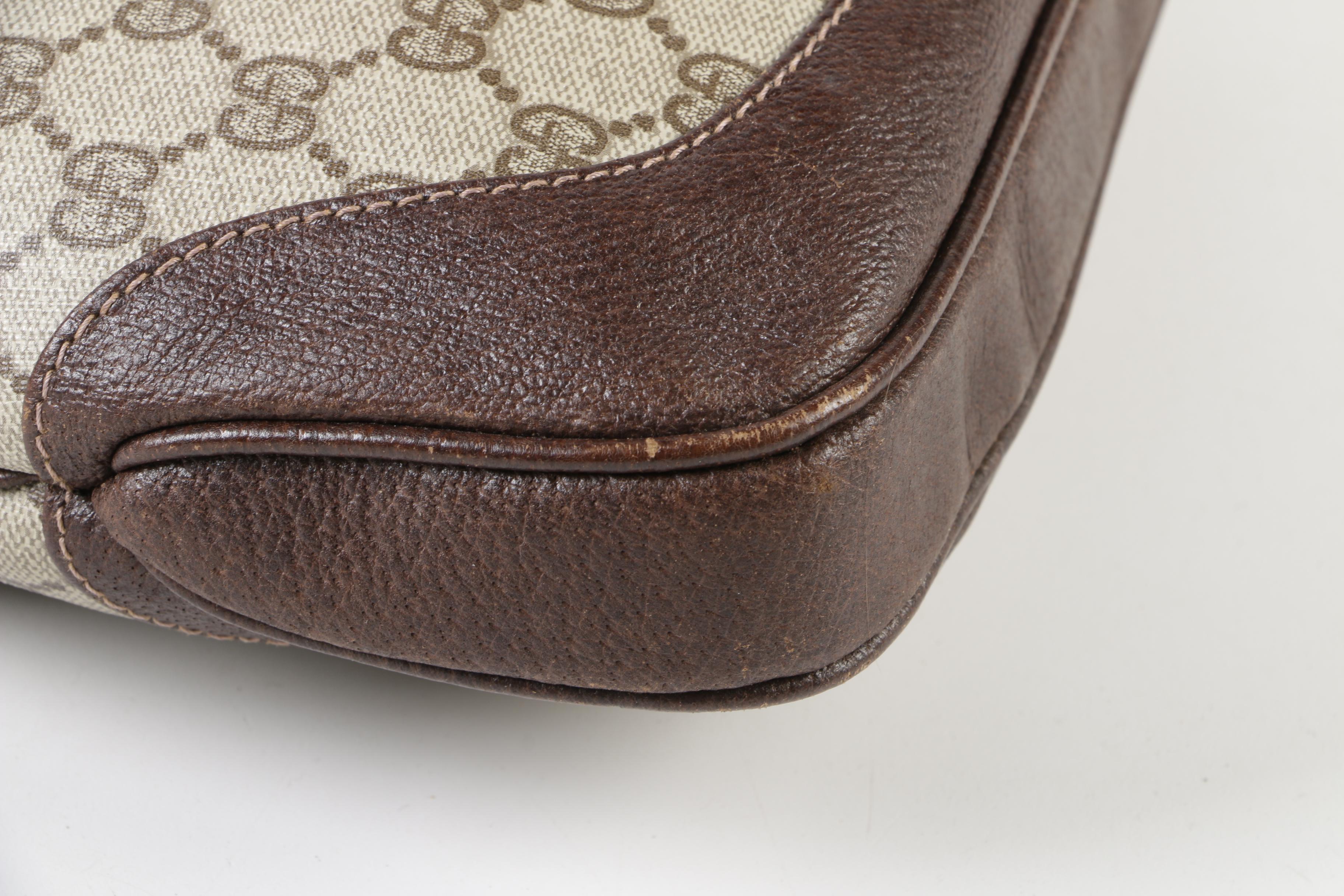 Gucci Supreme Canvas and Brown Leather Jackie Hobo Bag with Piston Lock