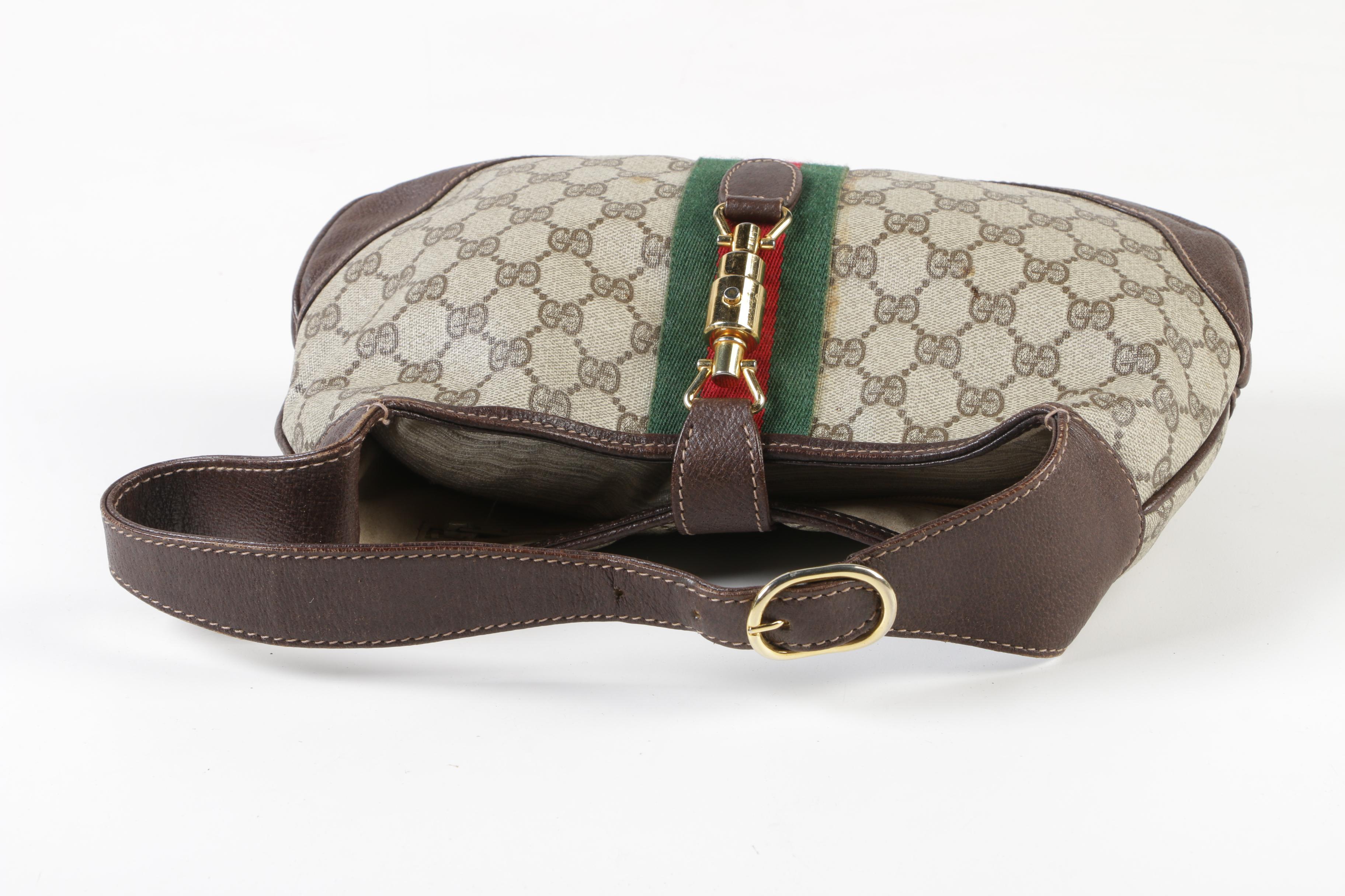 Gucci Supreme Canvas and Brown Leather Jackie Hobo Bag with Piston Lock