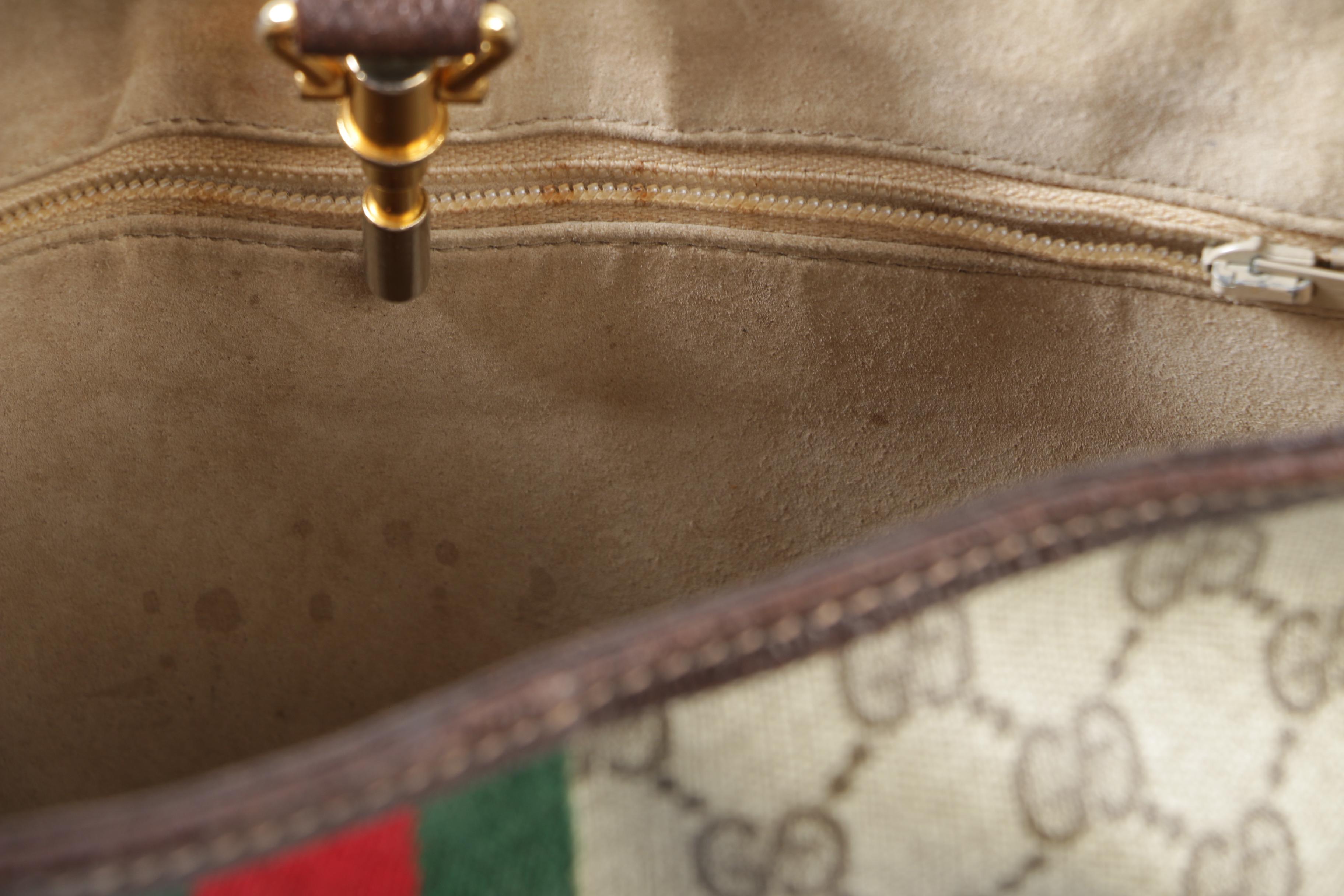 Gucci Supreme Canvas and Brown Leather Jackie Hobo Bag with Piston Lock