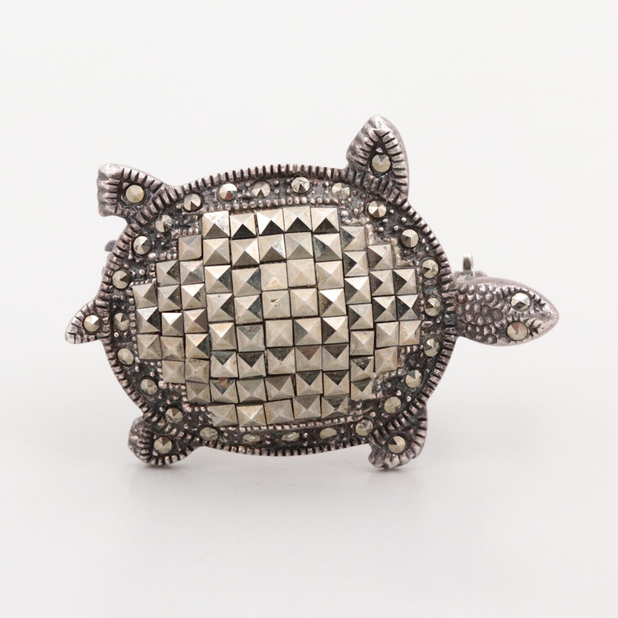 Sterling Silver Marcasite Turtle Brooch