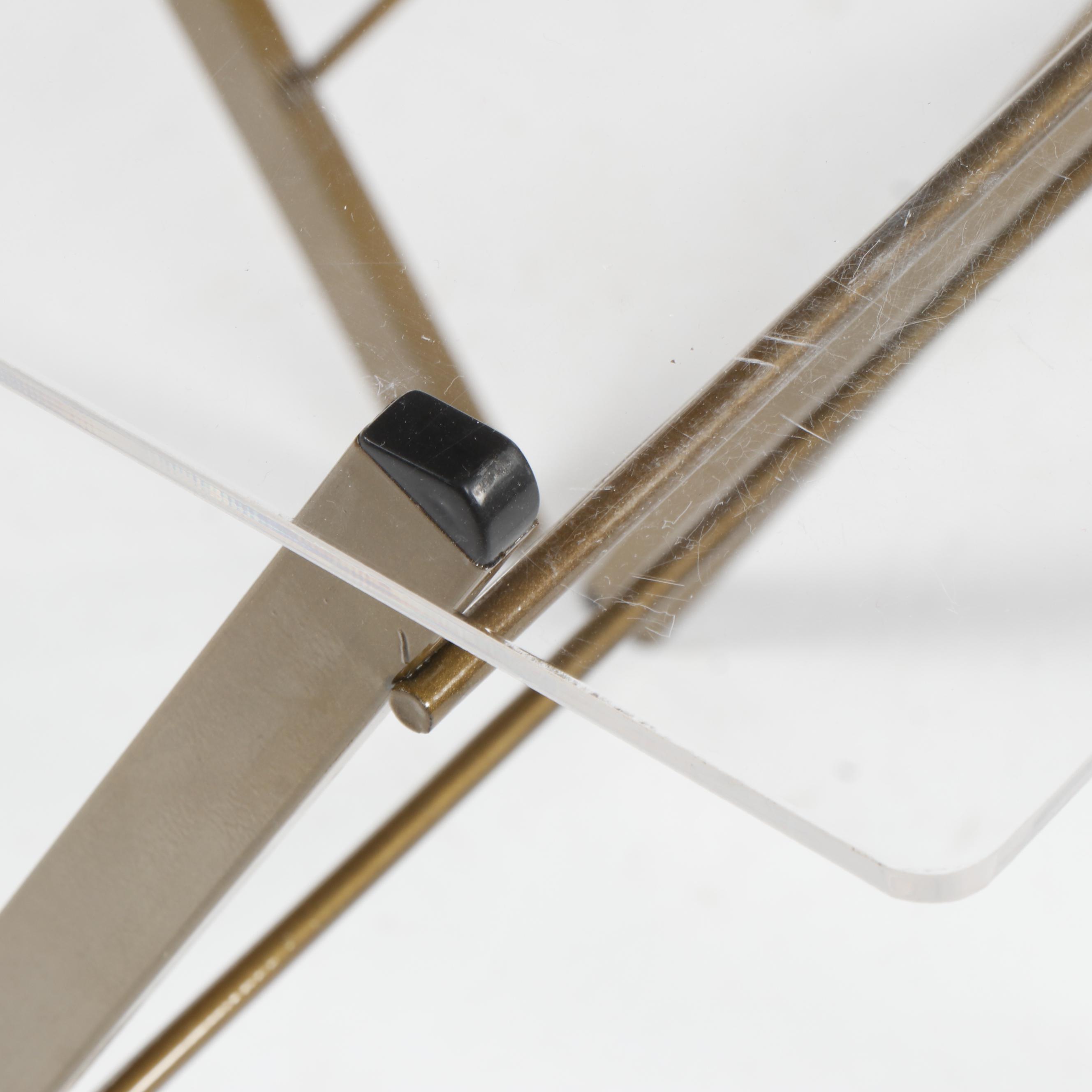 Contemporary Clear Acrylic Top Folding Tables with Brass Tone Metal Bases