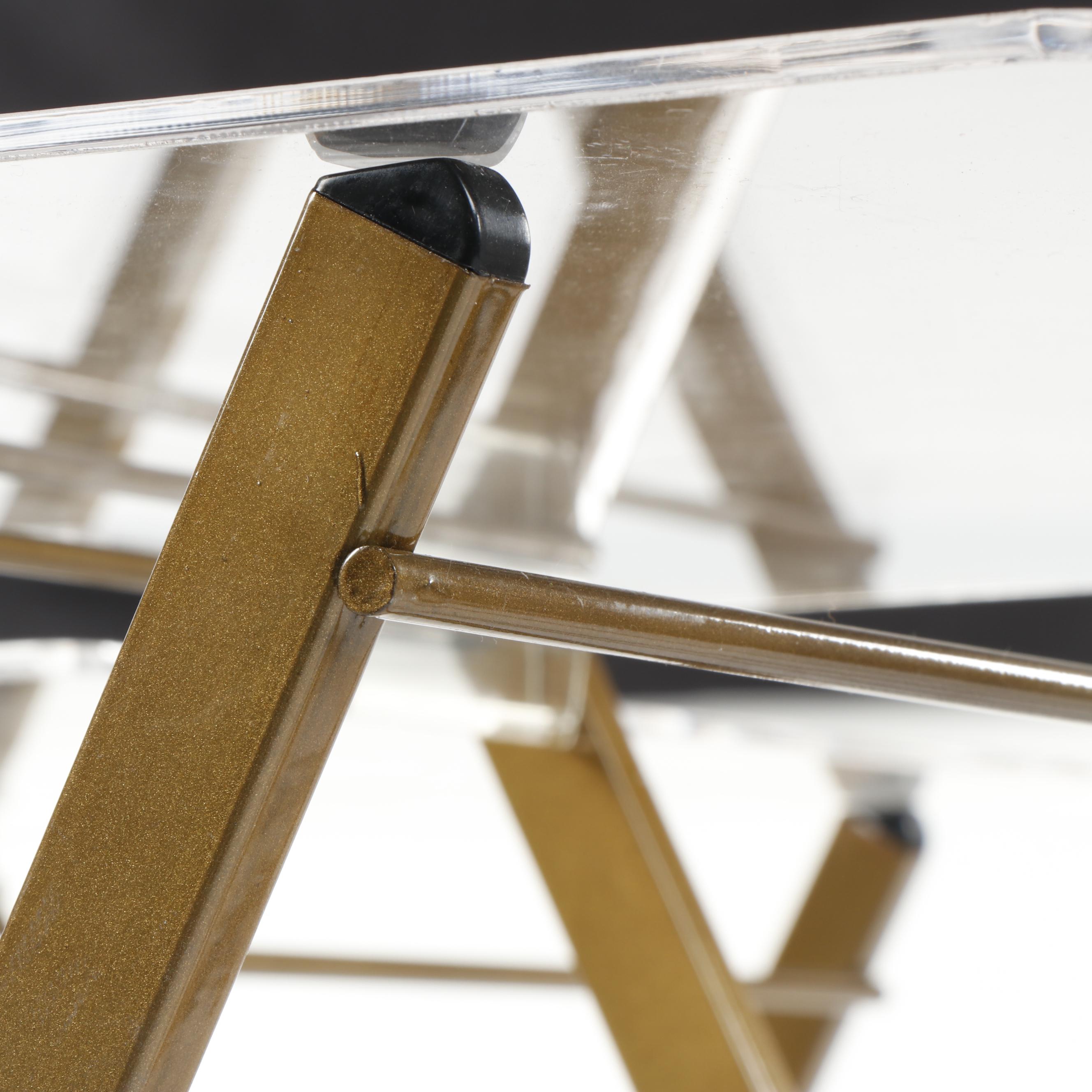 Contemporary Clear Acrylic Top Folding Tables with Brass Tone Metal Bases