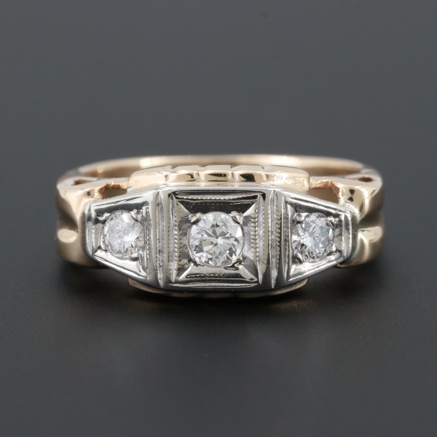 10K Yellow Gold Diamond Ring with 10K White Gold Accent