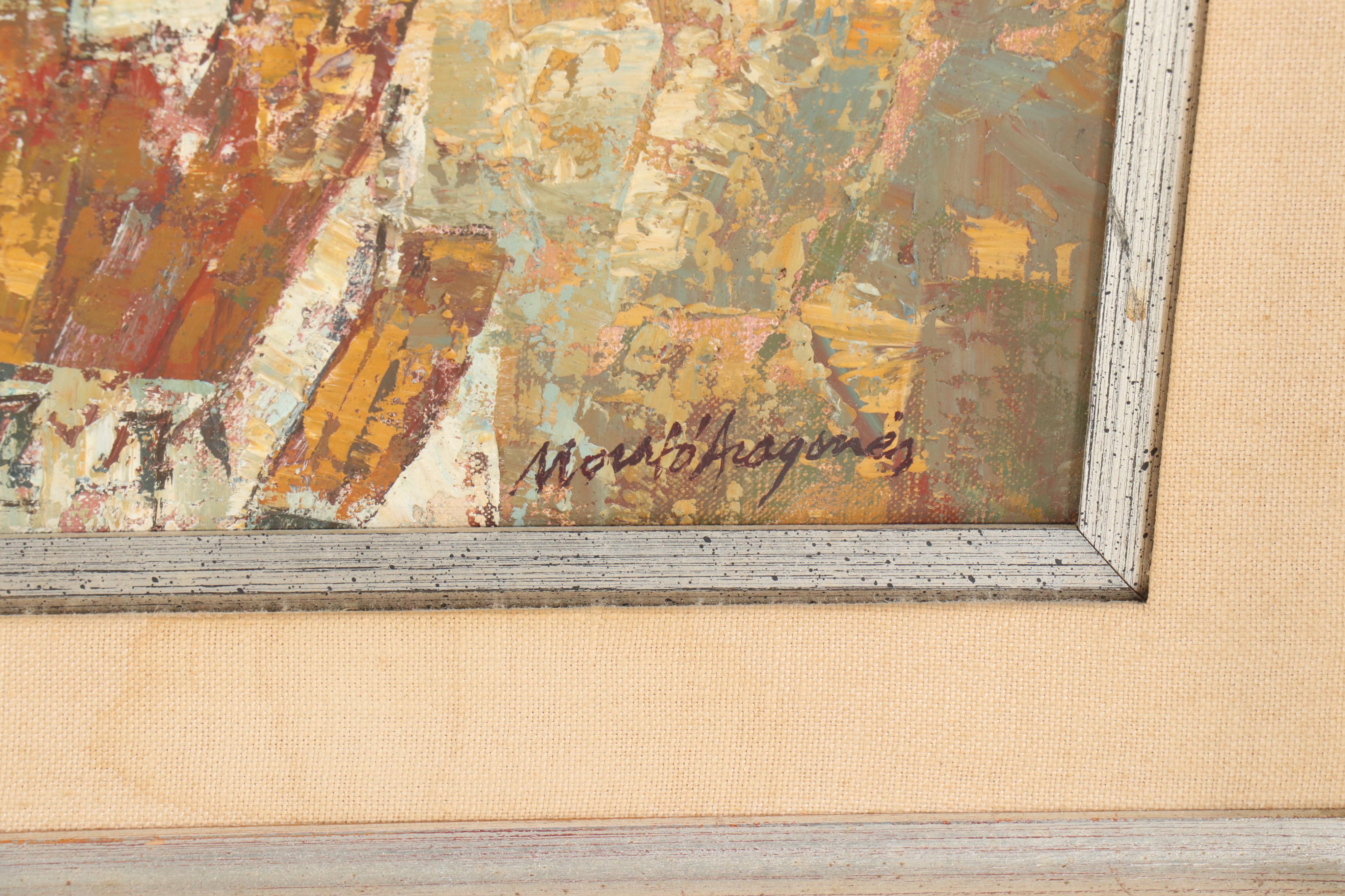 M. Aragones "Spanish Town" Oil Painting