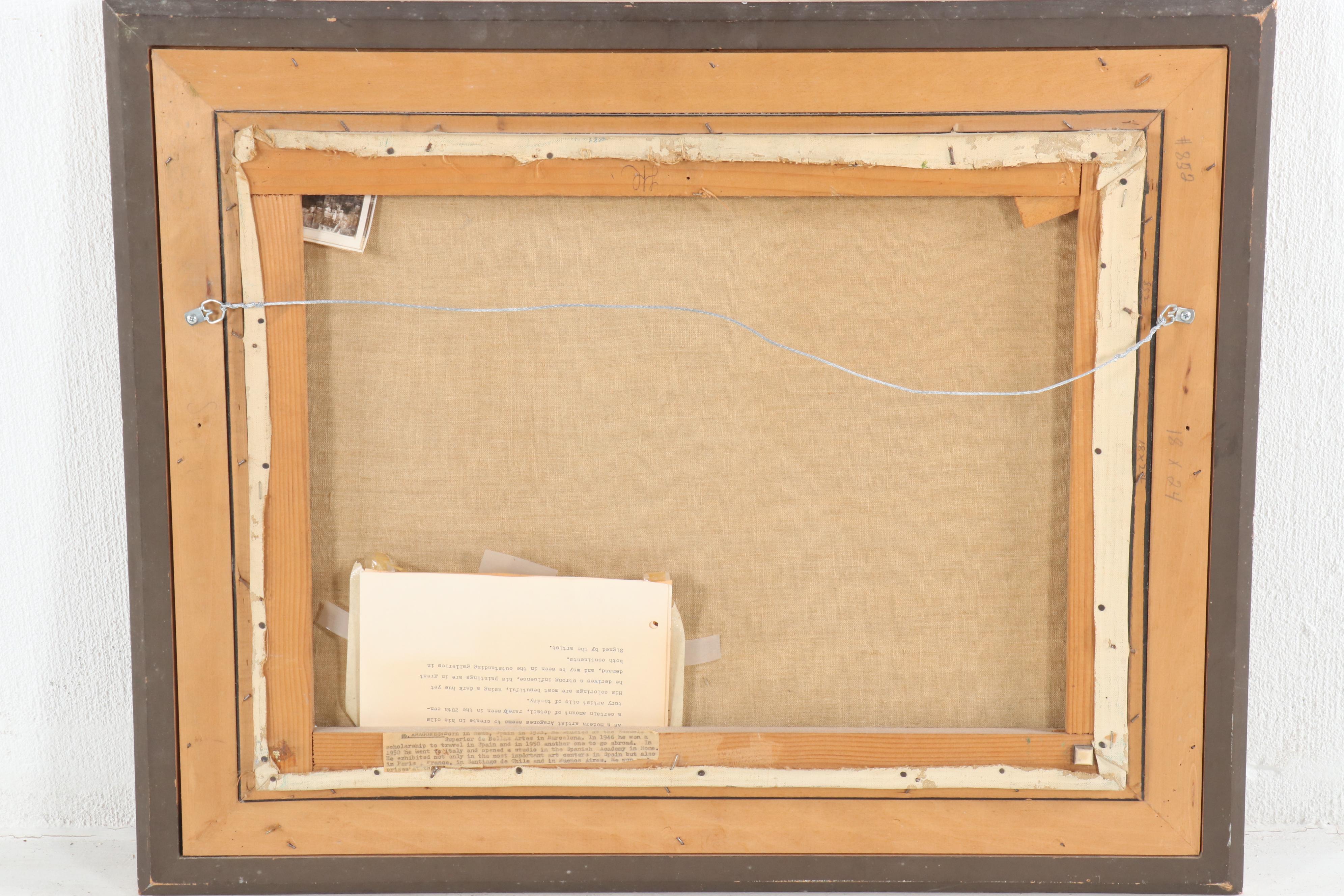 M. Aragones "Spanish Town" Oil Painting