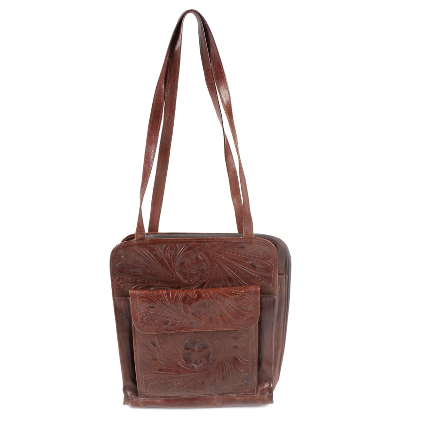 Leaders in Leather Tooled Leather Shoulder Bag, Made in Paraguay