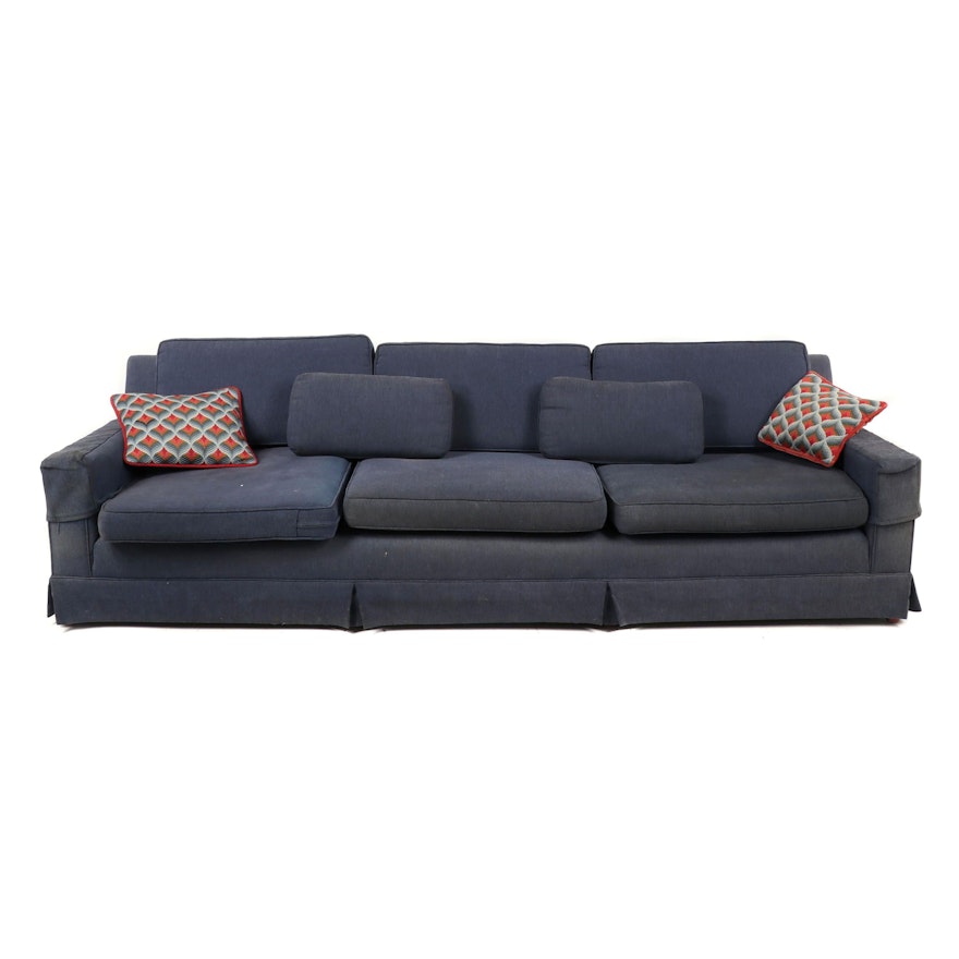Contemporary Blue Upholstered Sofa with Accent Pillows