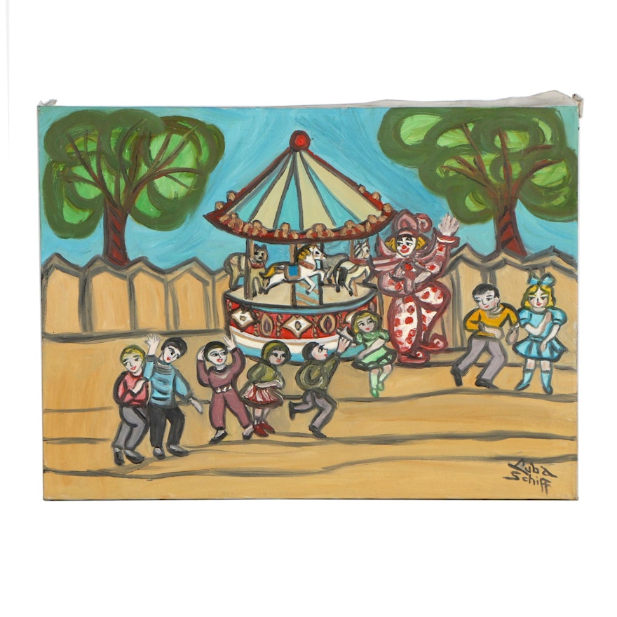 Luba Schiff Oil Painting of Carousel Scene