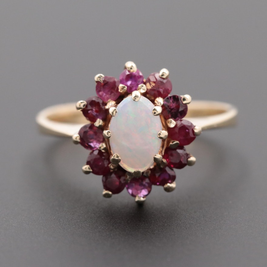 14K Yellow Gold Opal and Ruby Ring