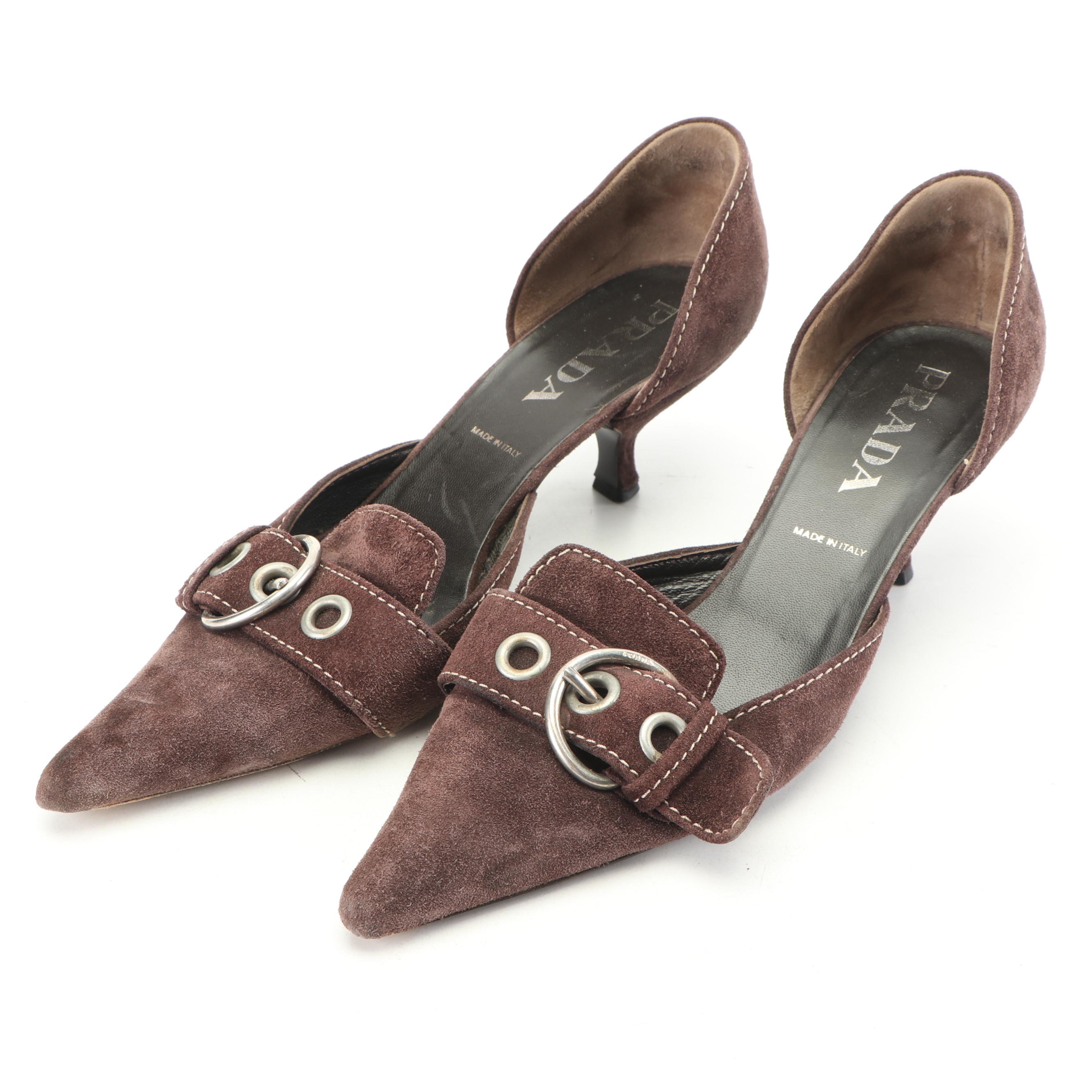 Prada Brown Suede D'Orsay Heels