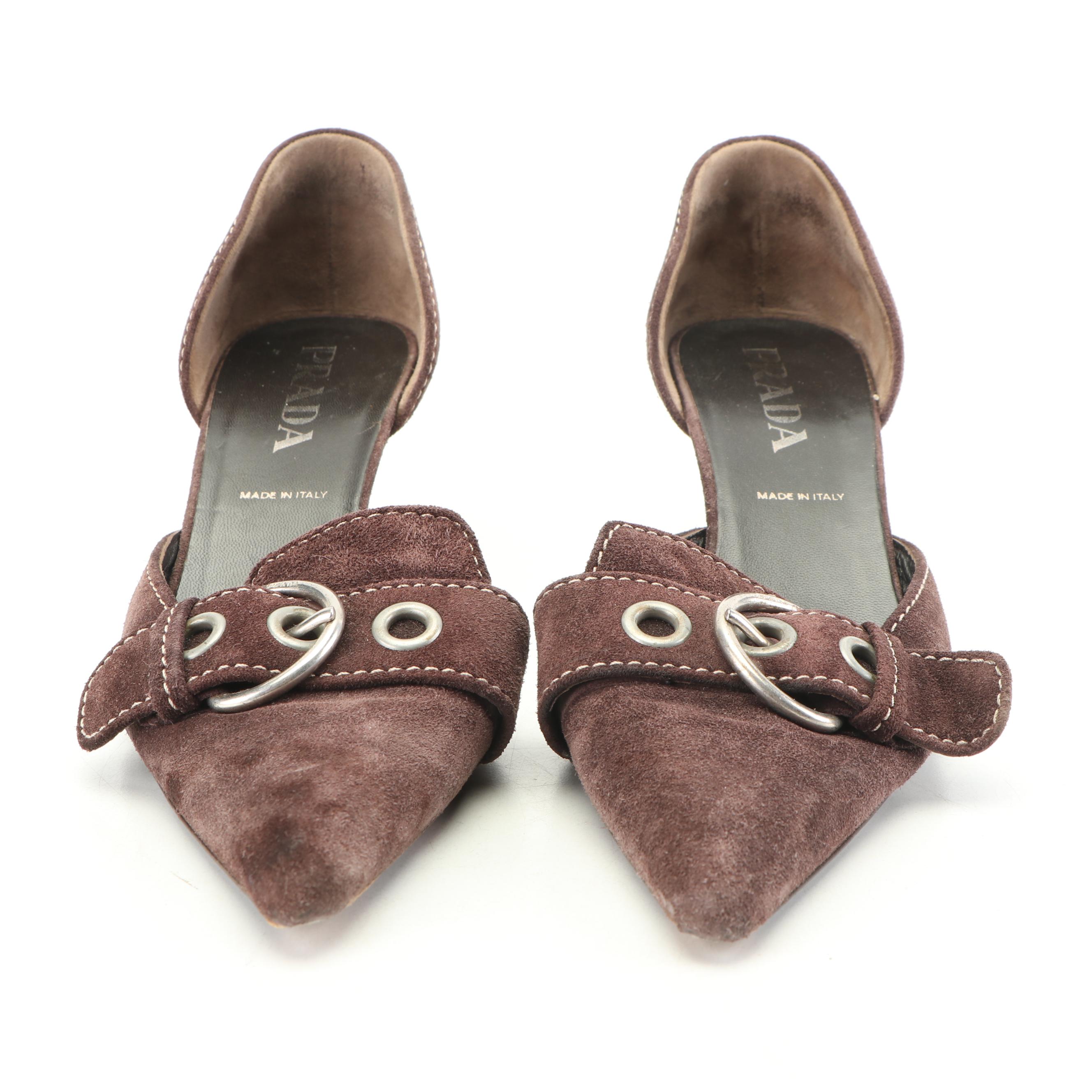 Prada Brown Suede D'Orsay Heels