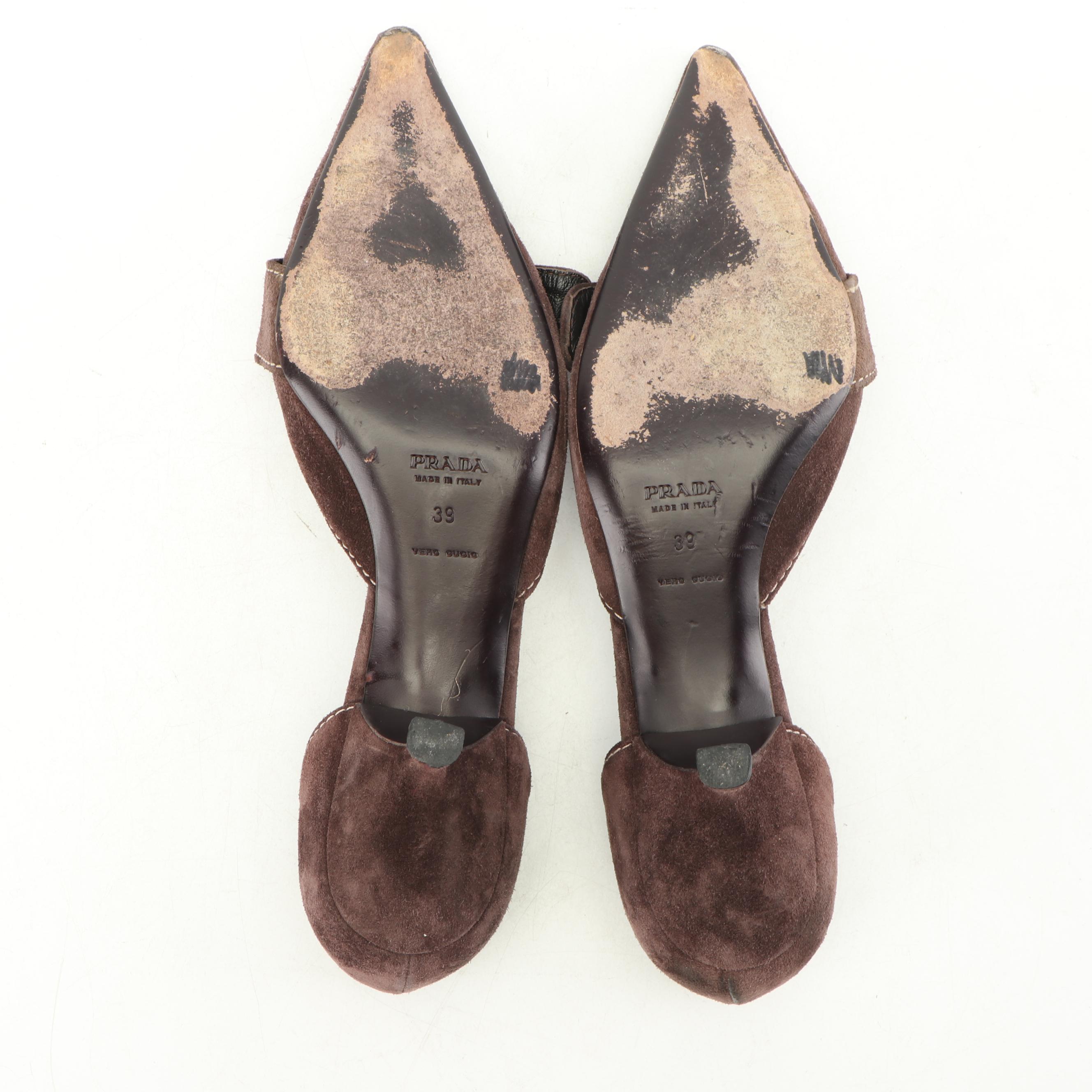 Prada Brown Suede D'Orsay Heels