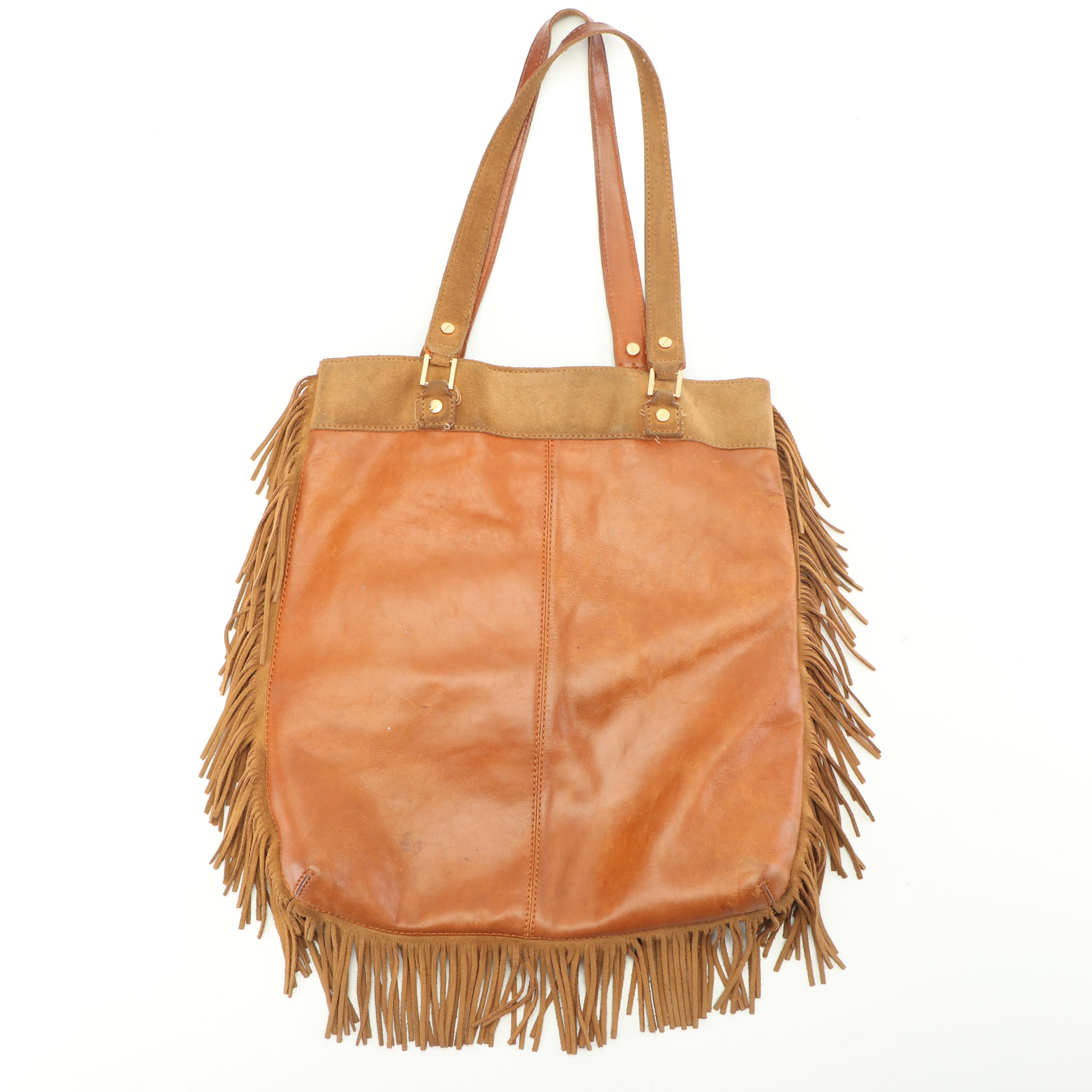 Tory Burch Tan Leather and Suede Fringed Shoulder Bag