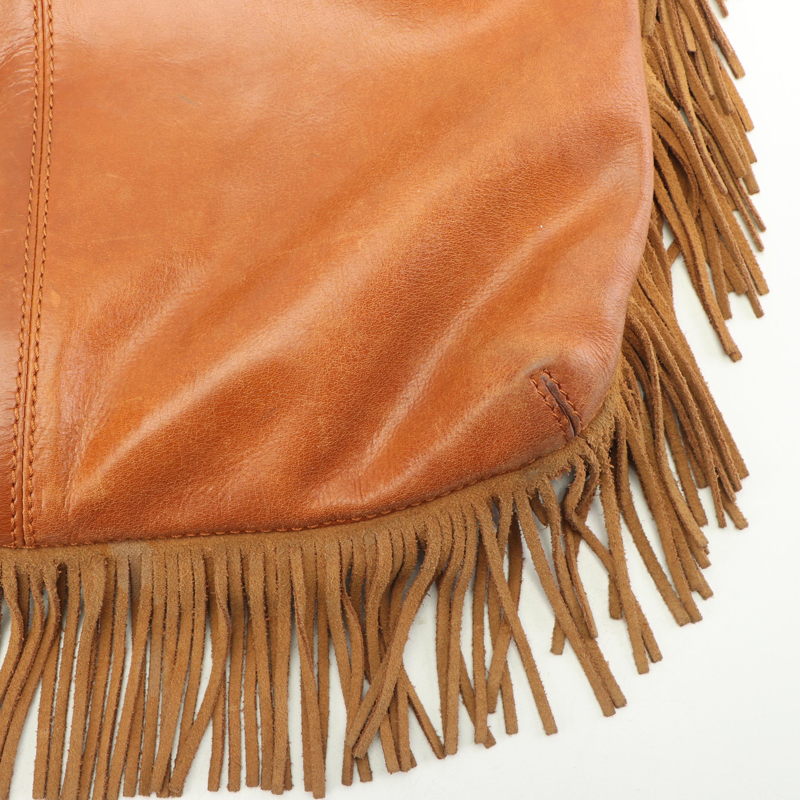 Tory Burch Tan Leather and Suede Fringed Shoulder Bag