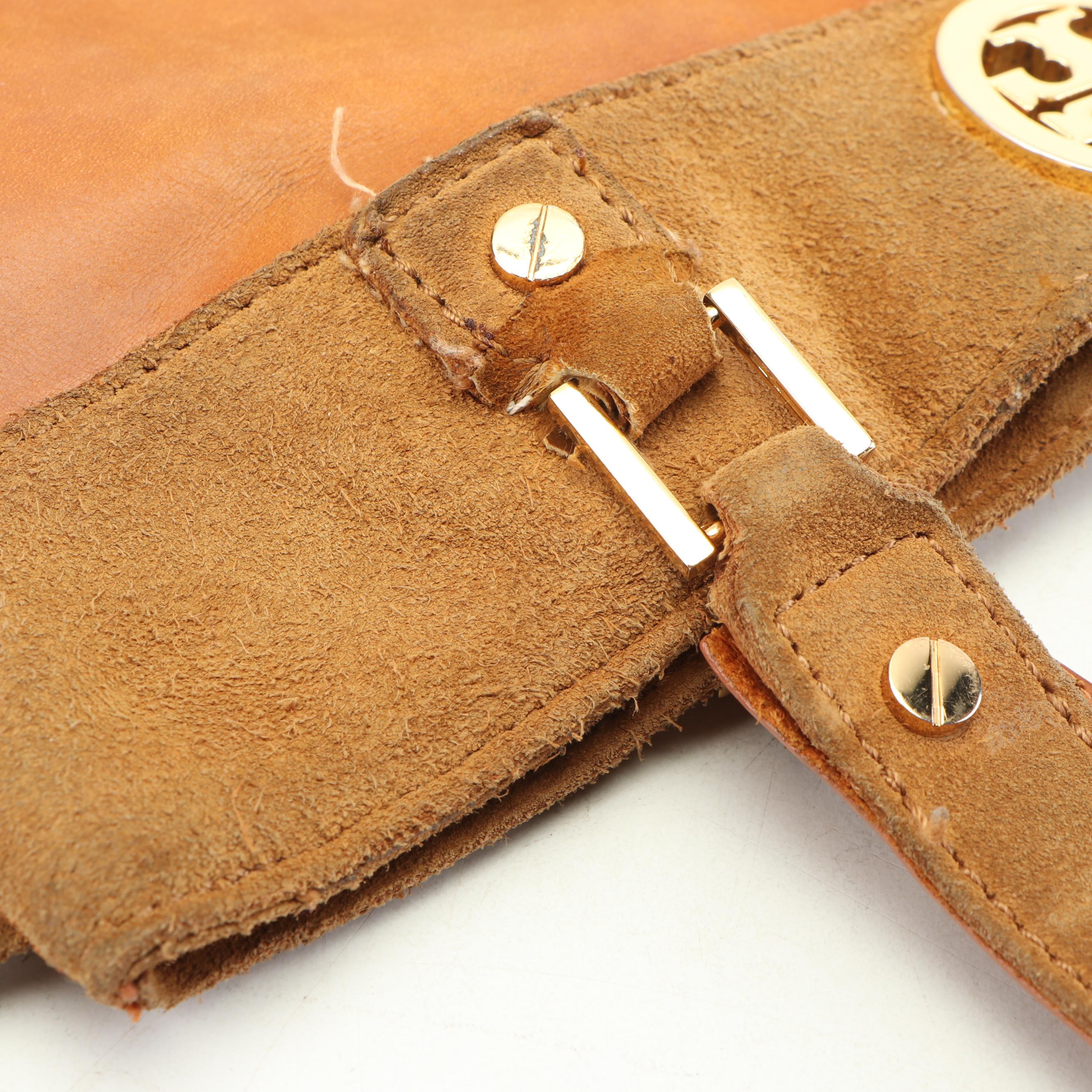 Tory Burch Tan Leather and Suede Fringed Shoulder Bag