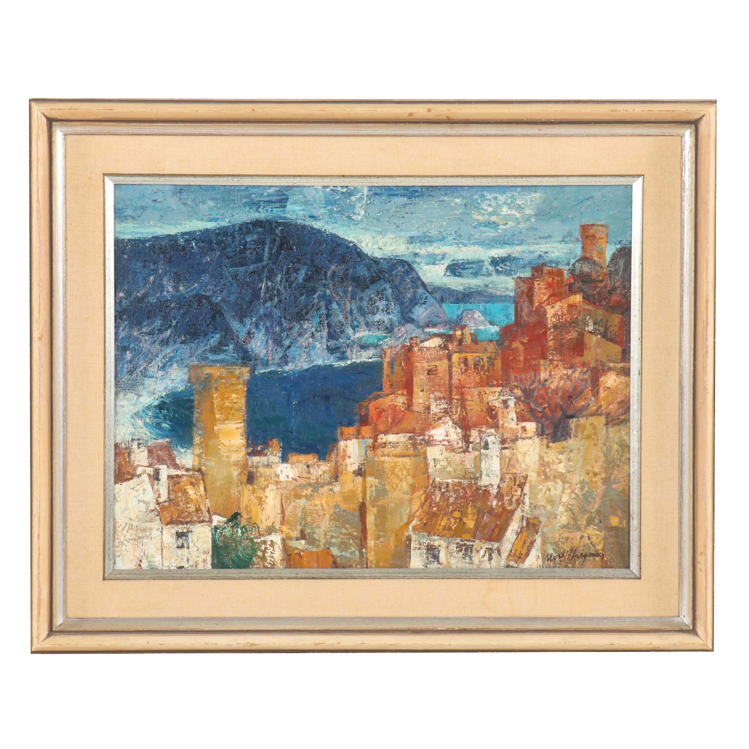 M. Aragones "Spanish Town" Oil Painting