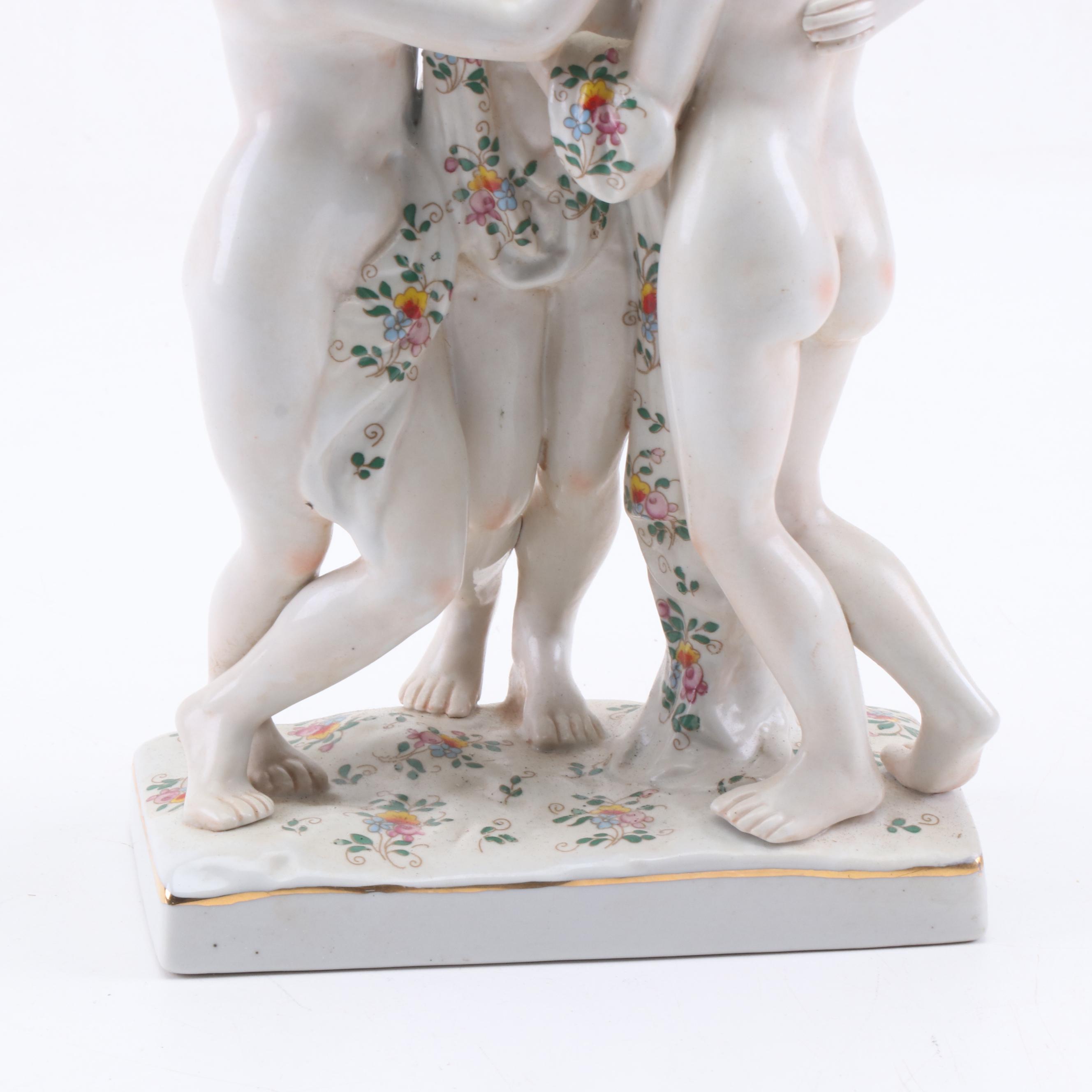 Hand-Painted Dresden Porcelain Figurine of Nude Women, Early to Mid 20th Century