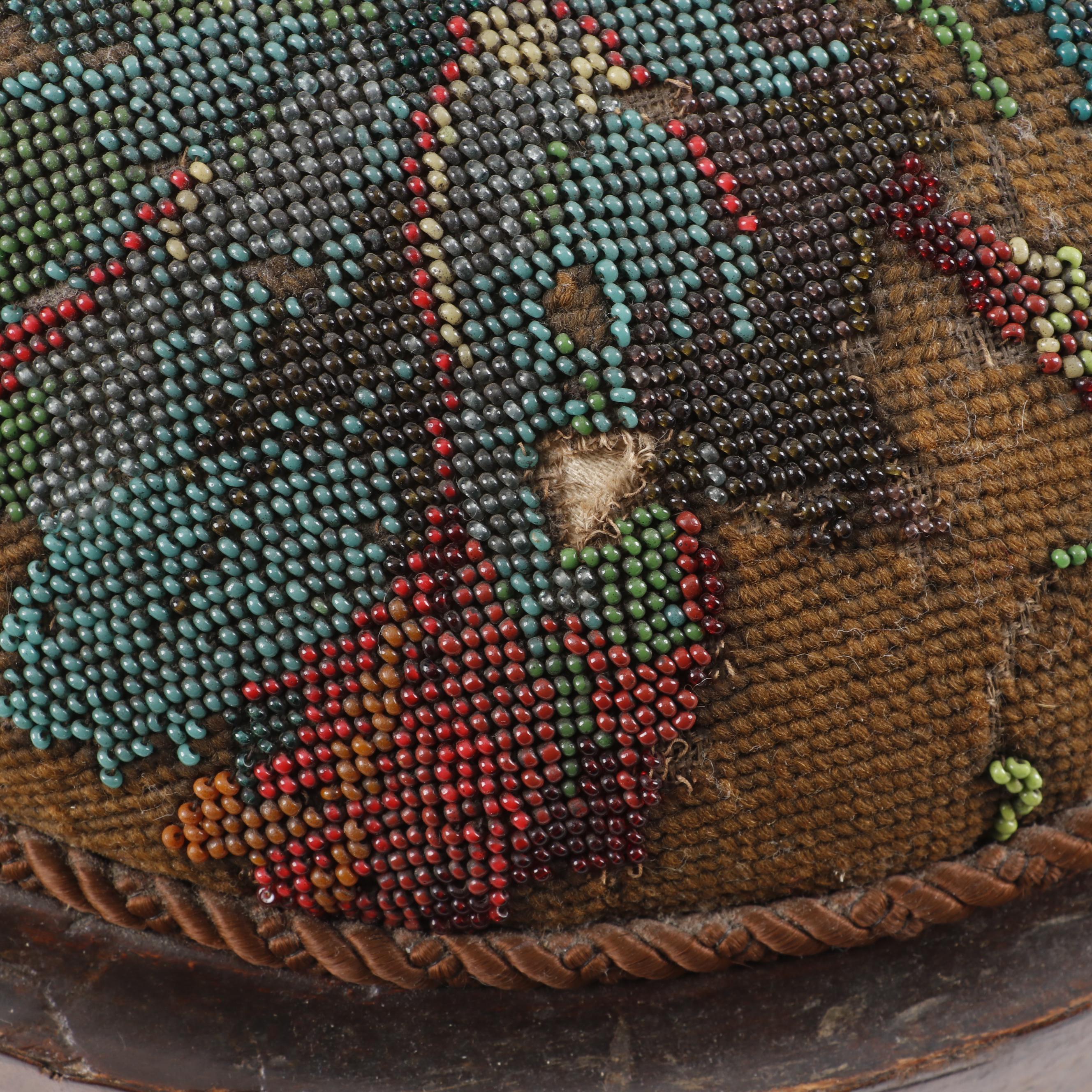 Early Victorian Tunbridge Style Floral Beaded Tuffet, Circa 1850