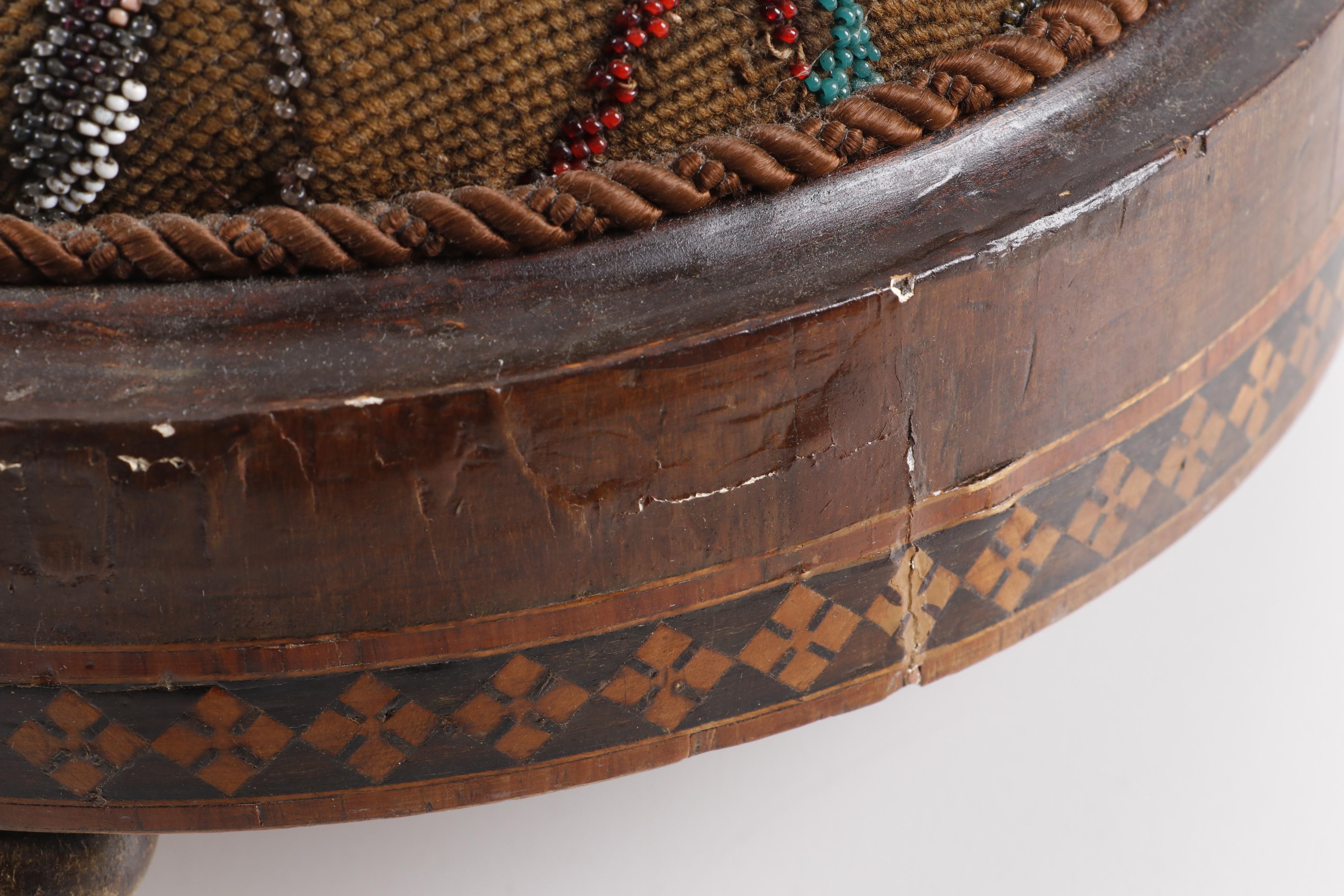 Early Victorian Tunbridge Style Floral Beaded Tuffet, Circa 1850