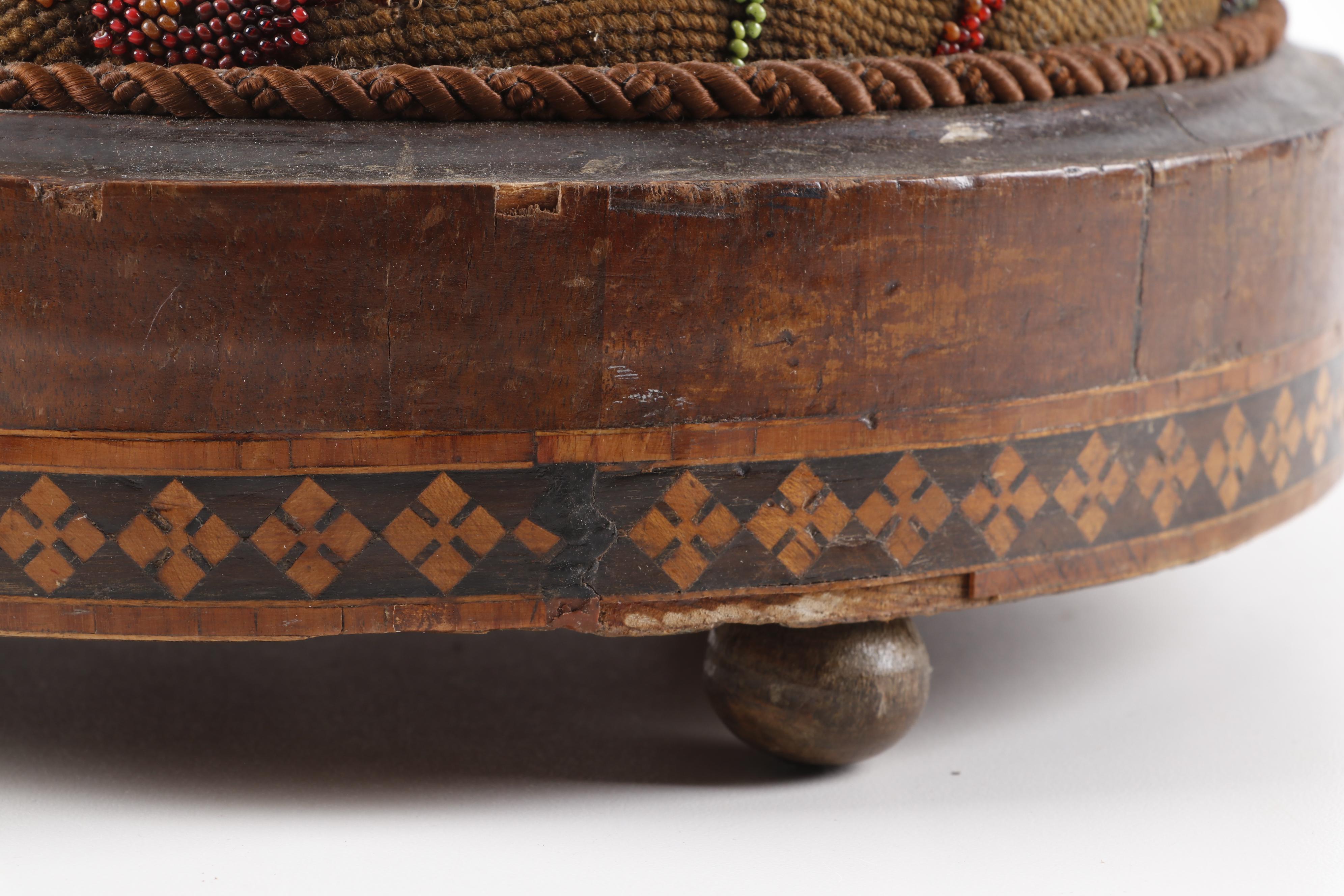 Early Victorian Tunbridge Style Floral Beaded Tuffet, Circa 1850