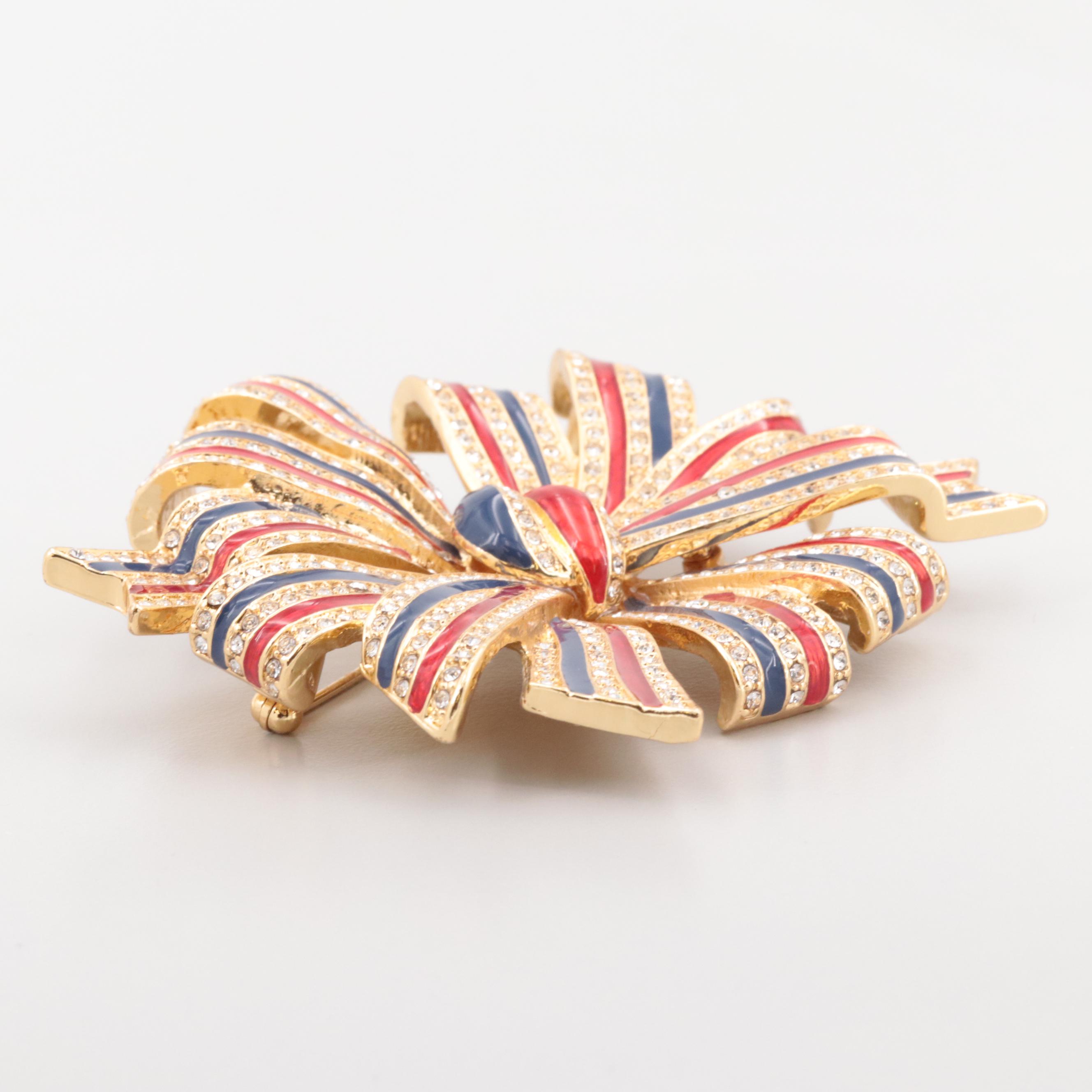 Ciner for Joan Rivers Gold Tone Glass and Enamel Bow Converter Brooch