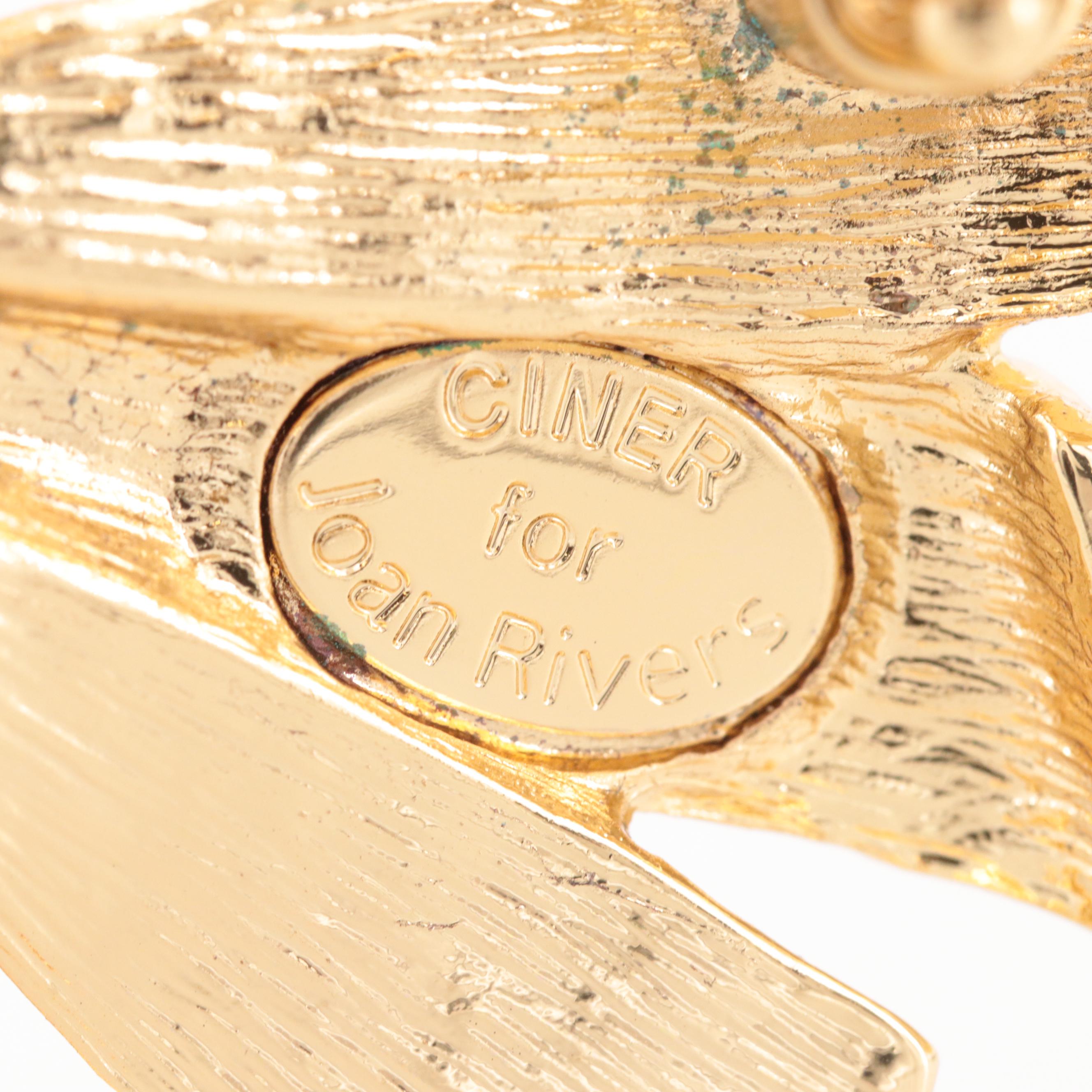 Ciner for Joan Rivers Gold Tone Glass and Enamel Bow Converter Brooch