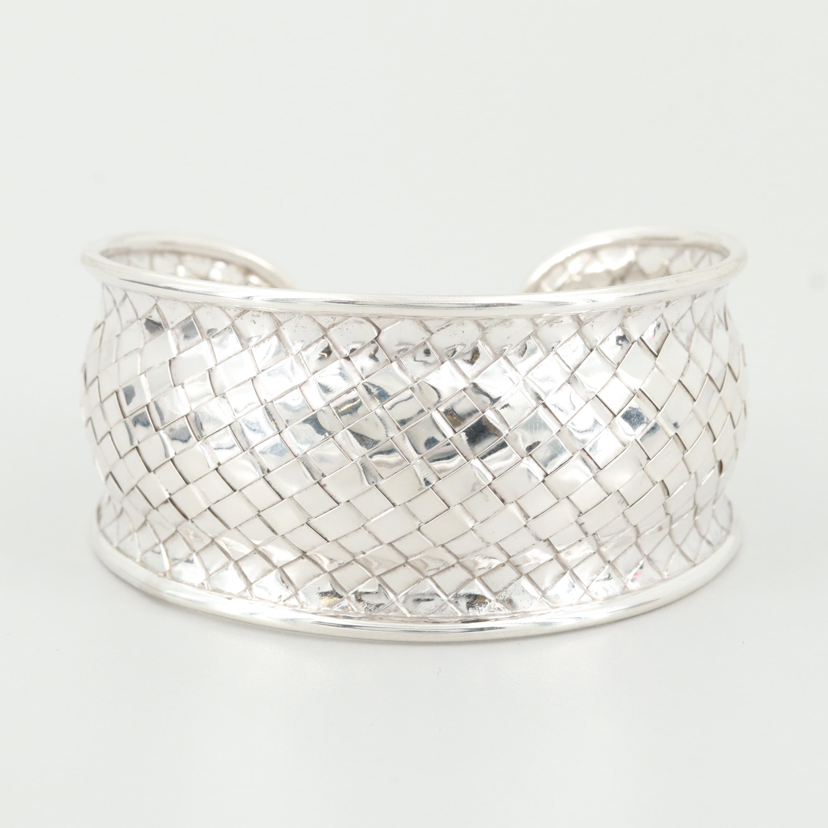 Sterling Silver Basket Weave Cuff Bracelet