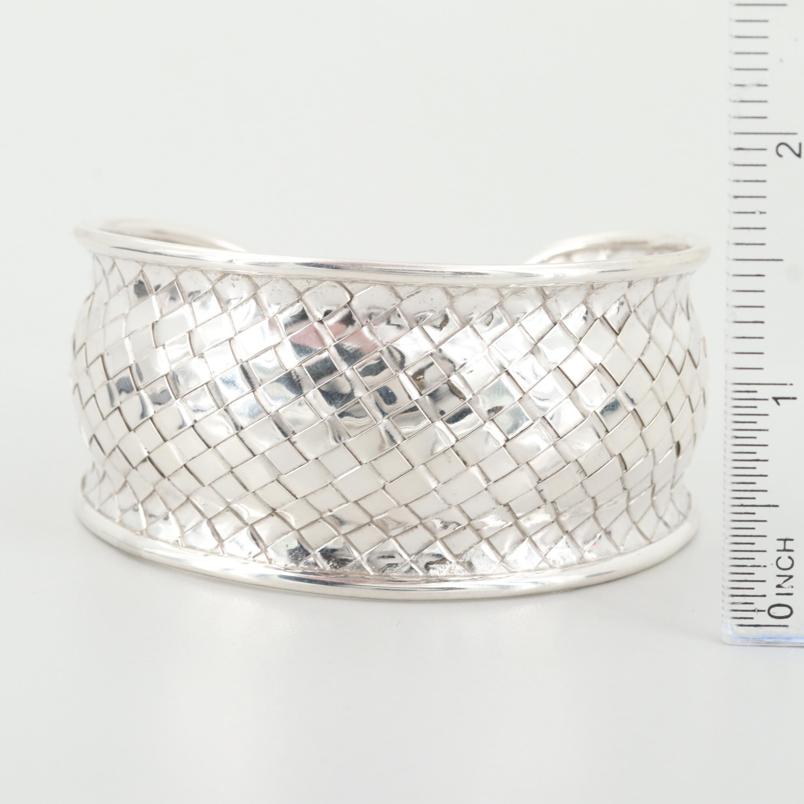 Sterling Silver Basket Weave Cuff Bracelet