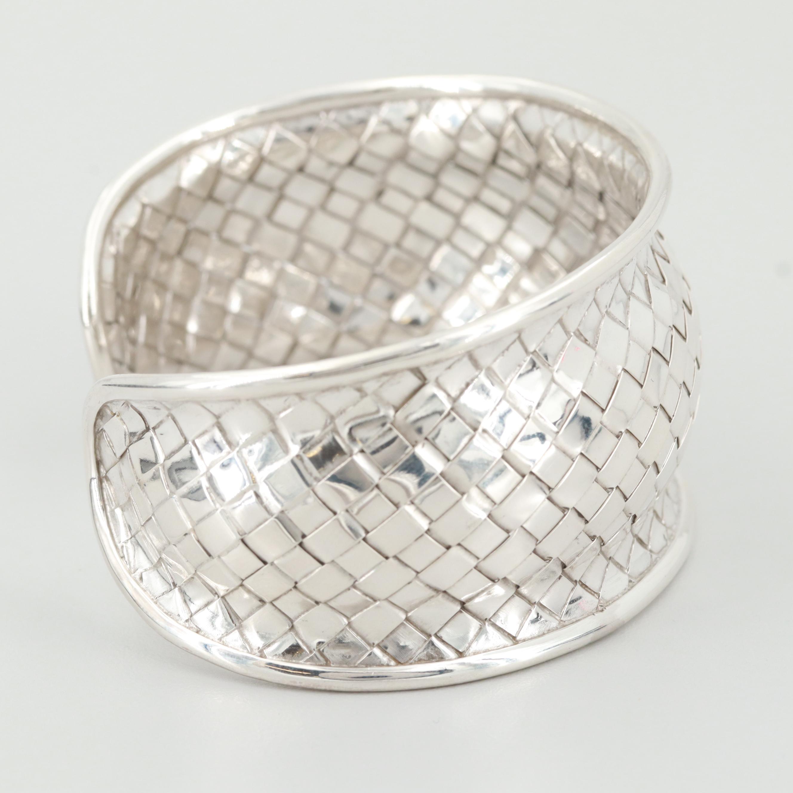 Sterling Silver Basket Weave Cuff Bracelet