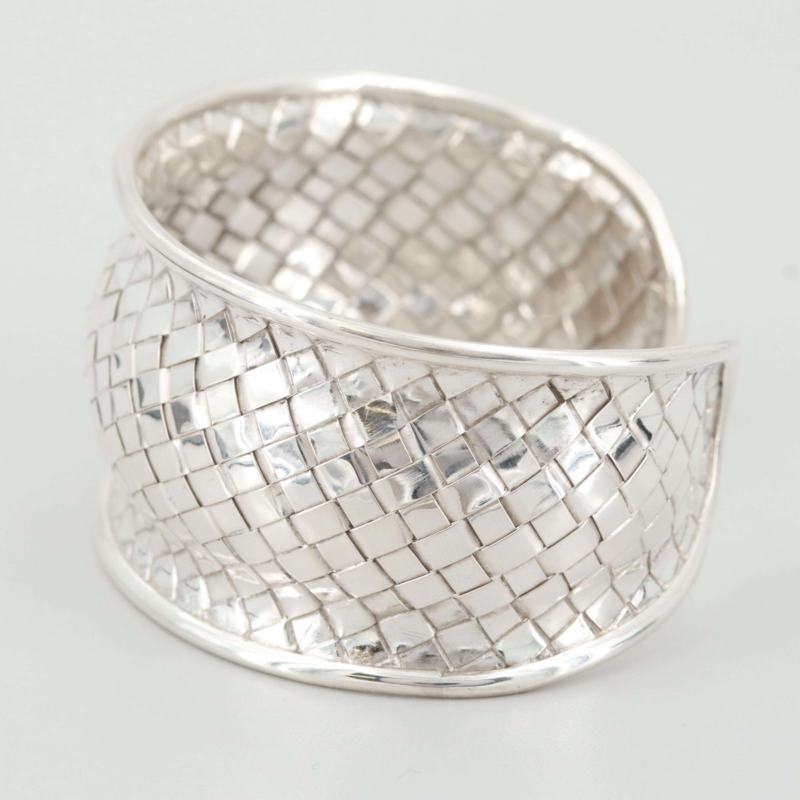 Sterling Silver Basket Weave Cuff Bracelet