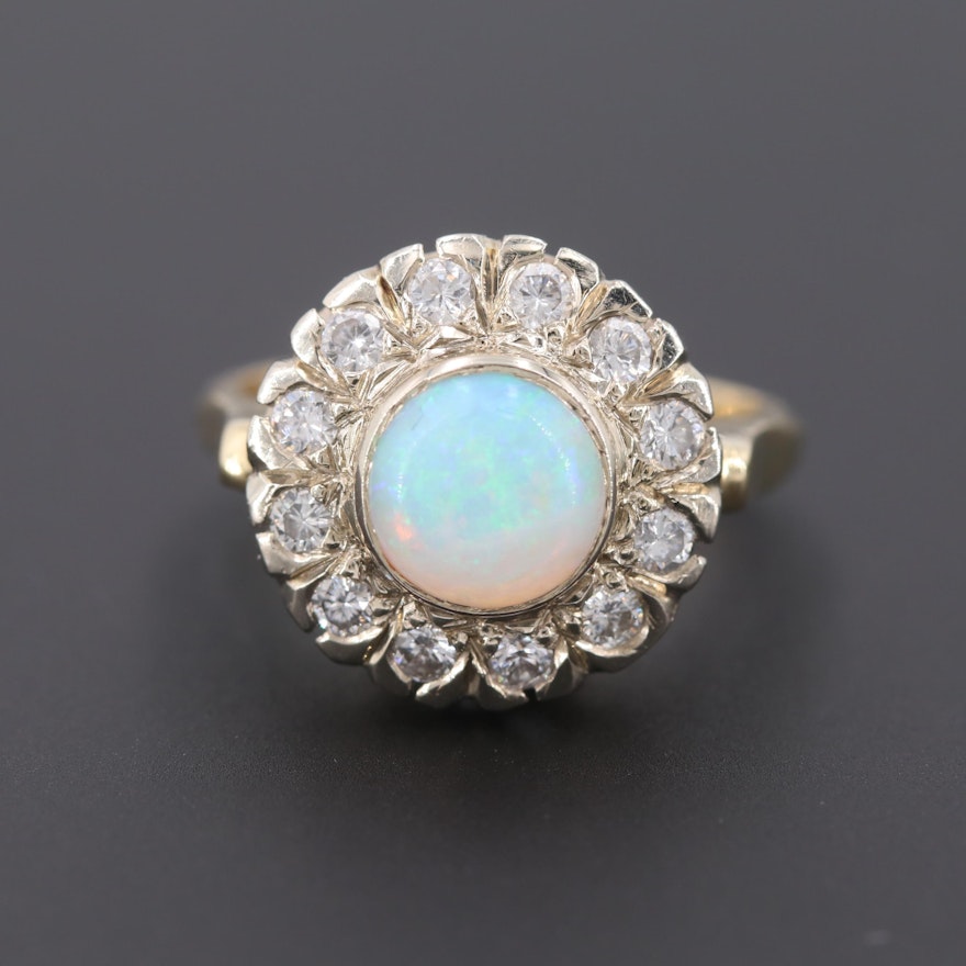 14K Yellow and White Gold Opal and Diamond Ring