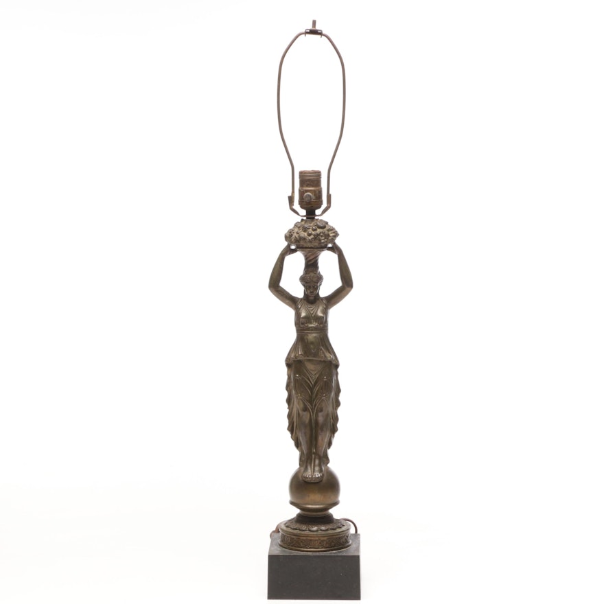 Neoclassical Cast Brass Figural Table Lamp