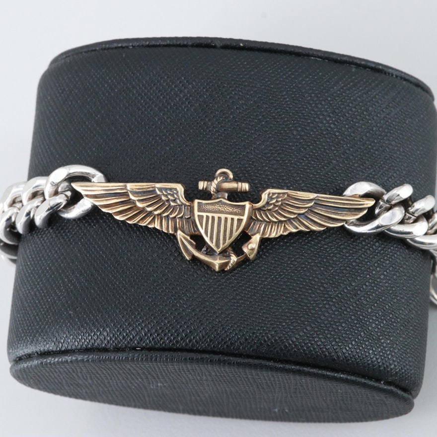Silver Tone and Gold Filled Naval Aviator Bracelet