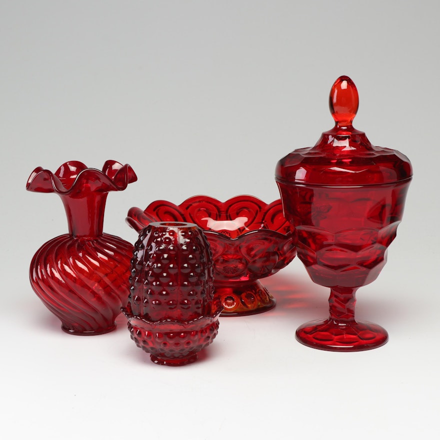 Fenton "Ruby" and "Amberina" Glassware Including Hobnail