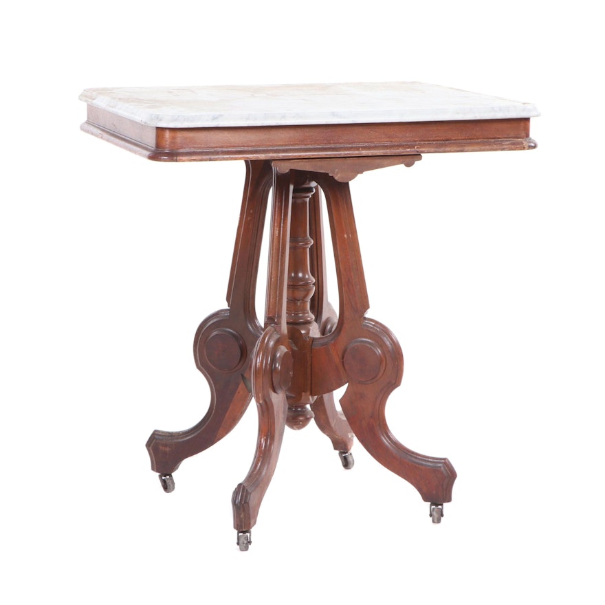 Eastlake Style Mahogany Side Table with Marble Top, Early 20th Century