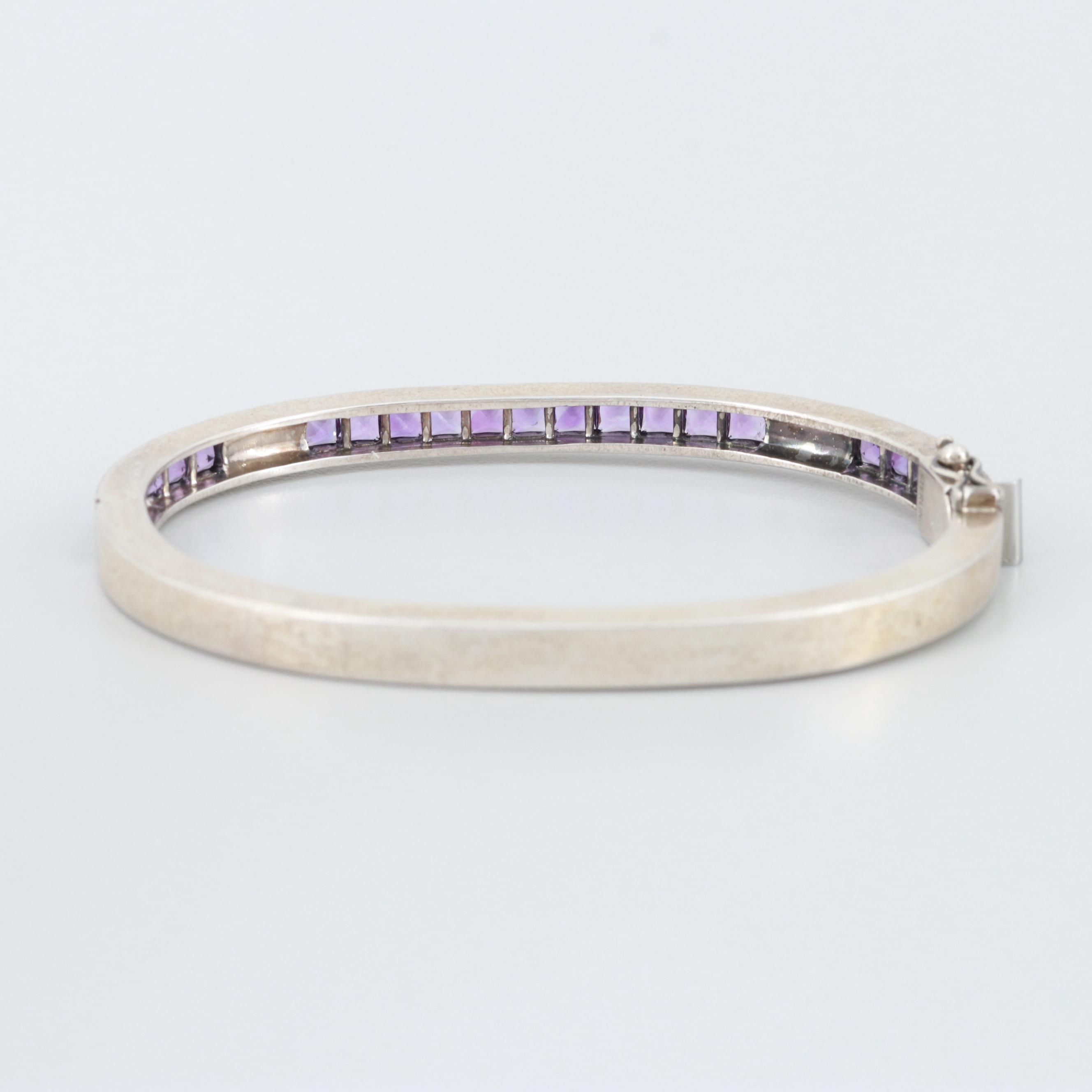 Sterling Silver Amethyst and Marcasite Bangle Bracelet