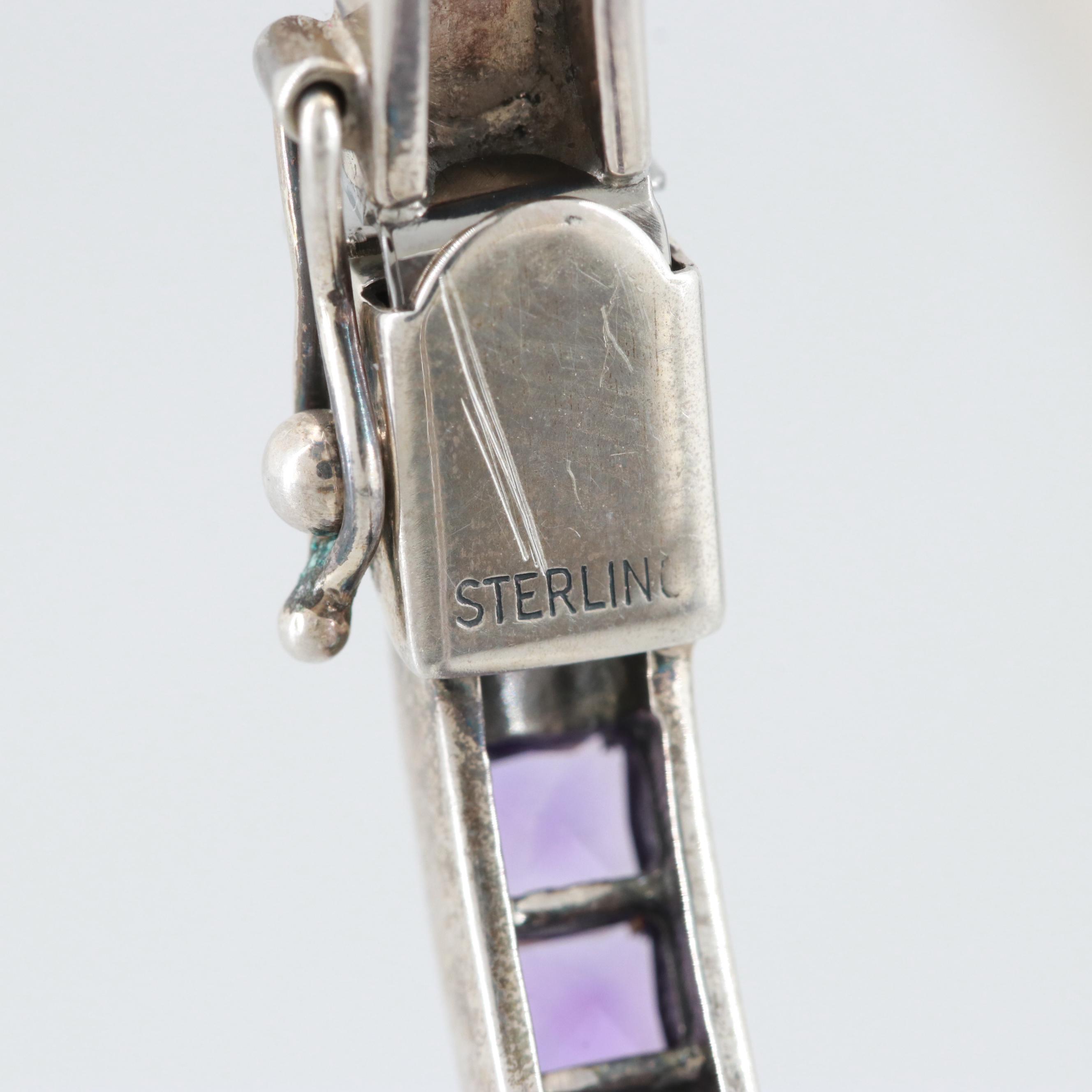 Sterling Silver Amethyst and Marcasite Bangle Bracelet