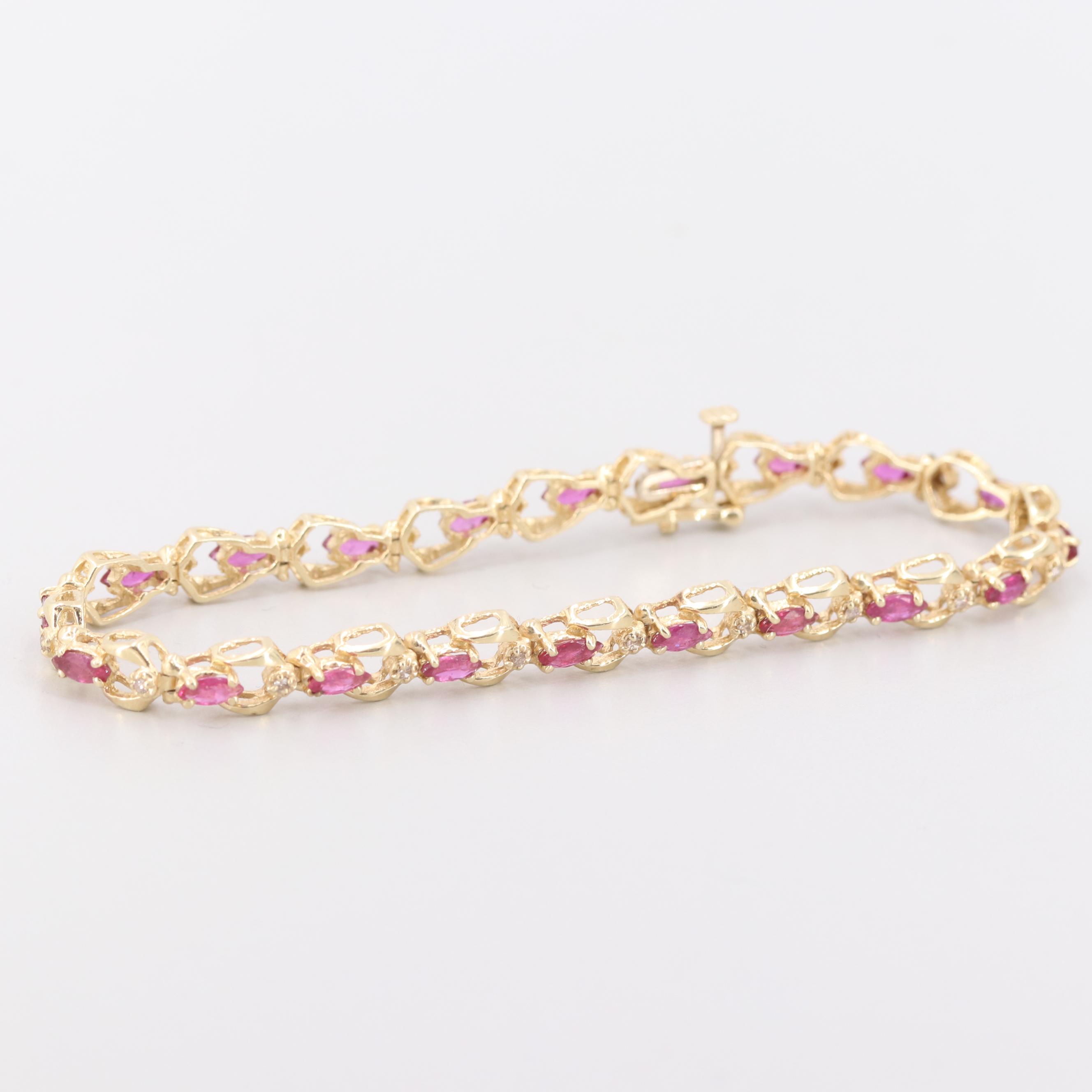 14K Yellow Gold Ruby and Diamond Line Bracelet