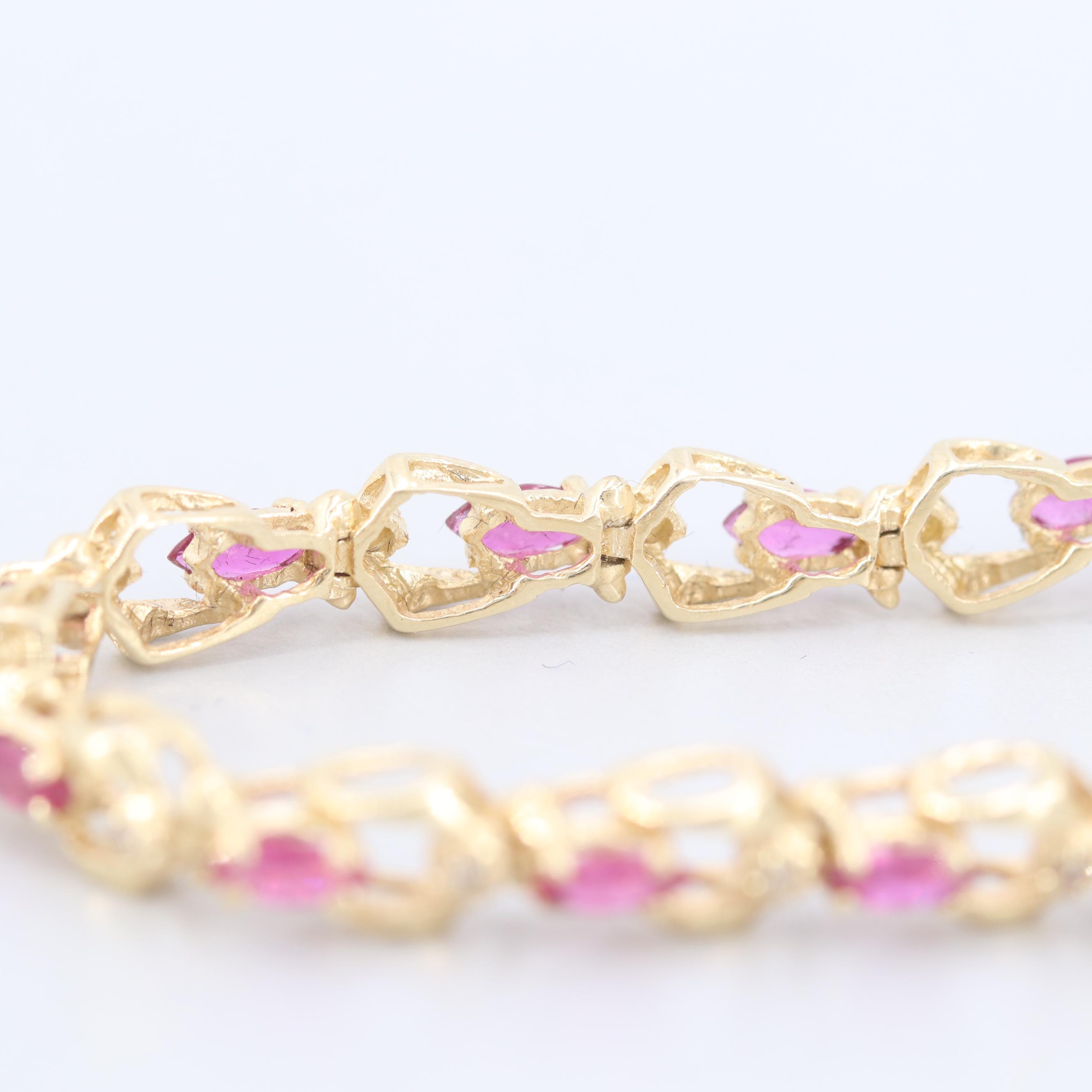 14K Yellow Gold Ruby and Diamond Line Bracelet