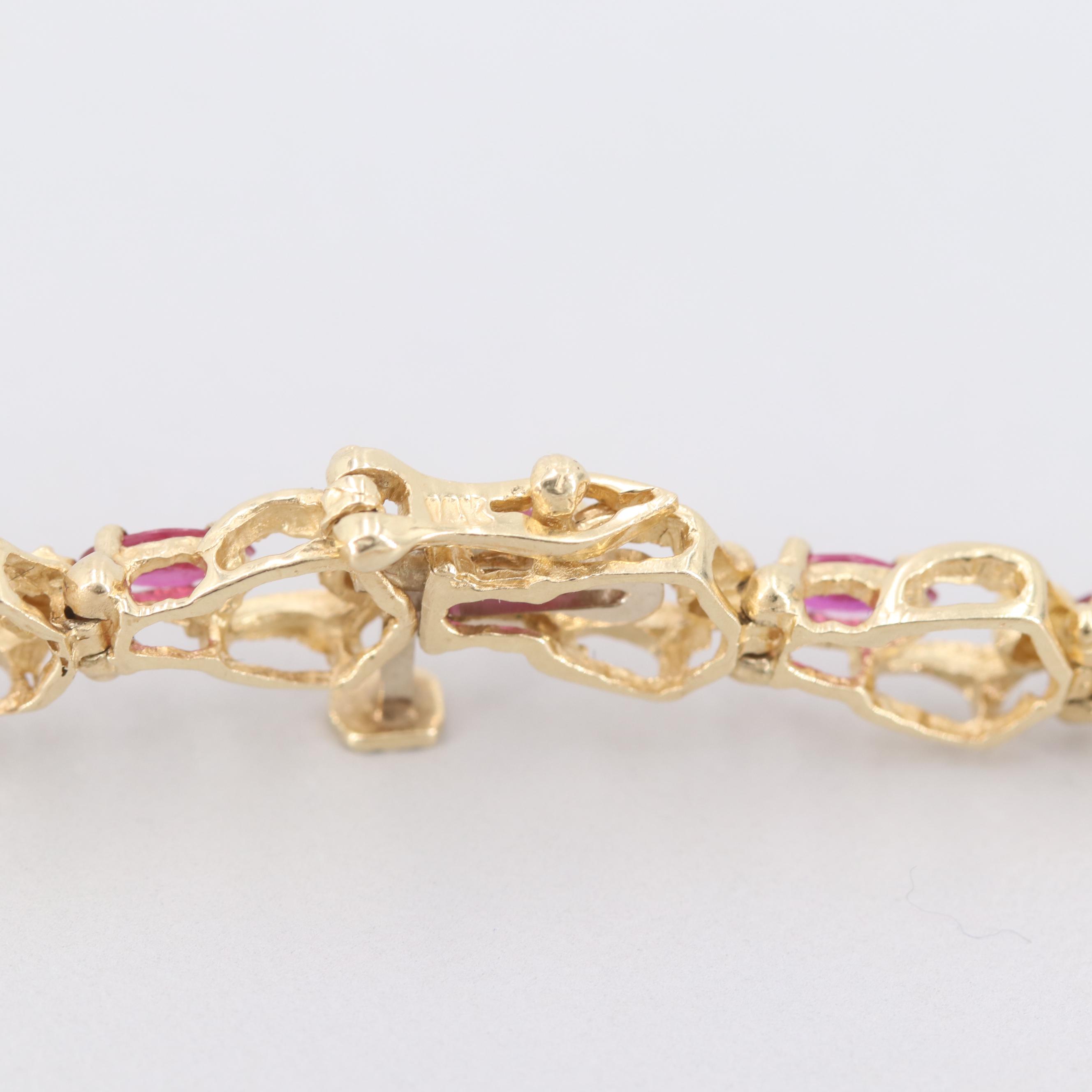 14K Yellow Gold Ruby and Diamond Line Bracelet