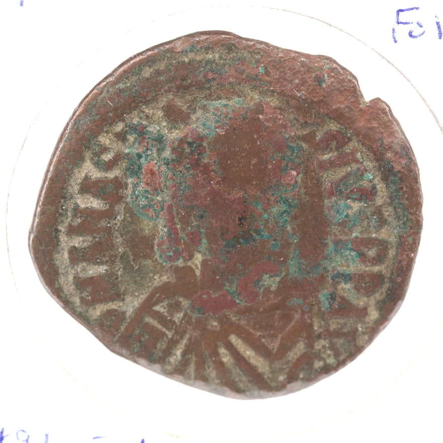 Ancient Byzantine Anastasius Copper Follis Coin, Ca. 491-518 AD