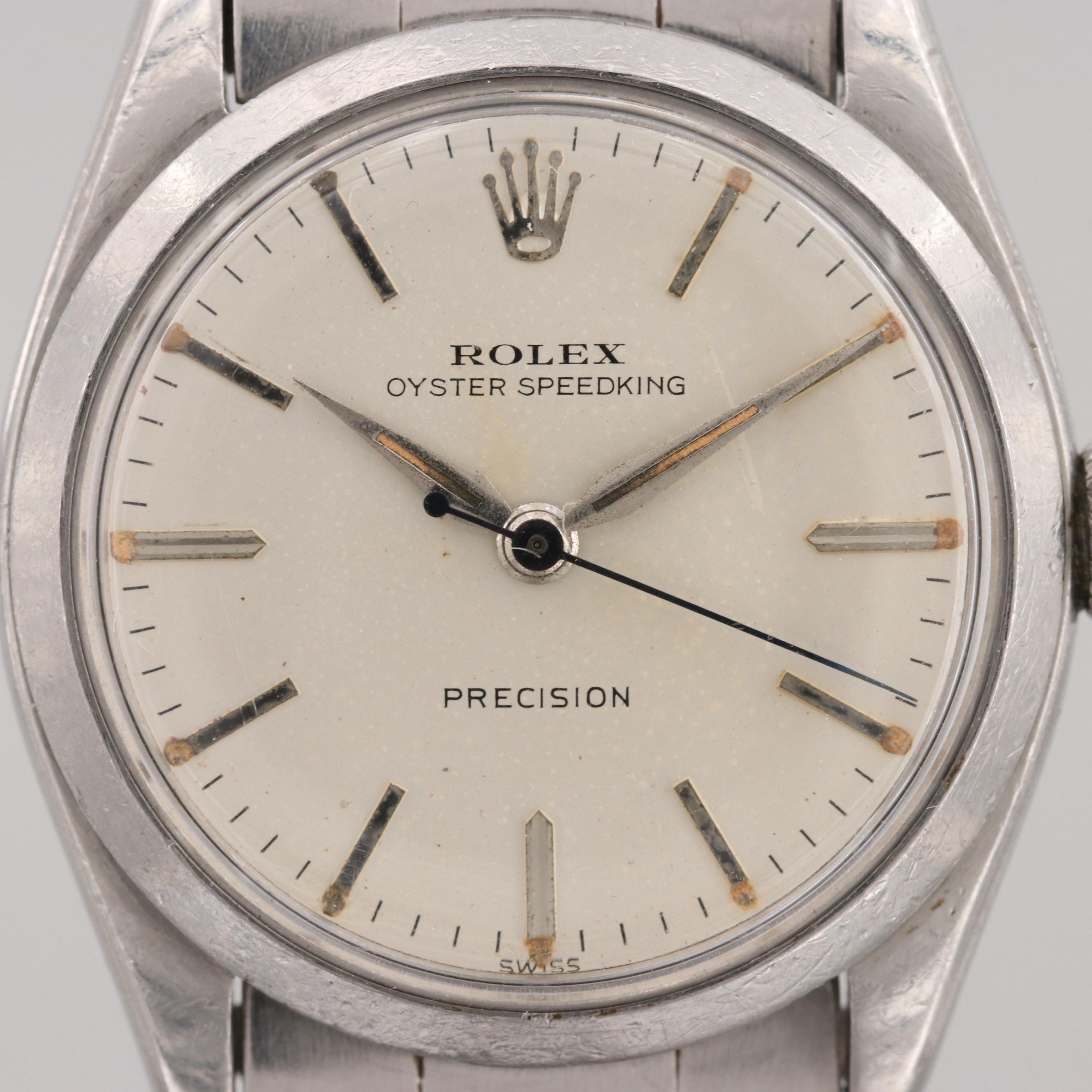 Vintage Rolex Oyster Speed King Stainless Steel Stem Wind Watch, 1958