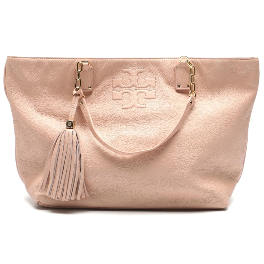 Tory Burch Light Blush Pink Grained Leather Tote Bag