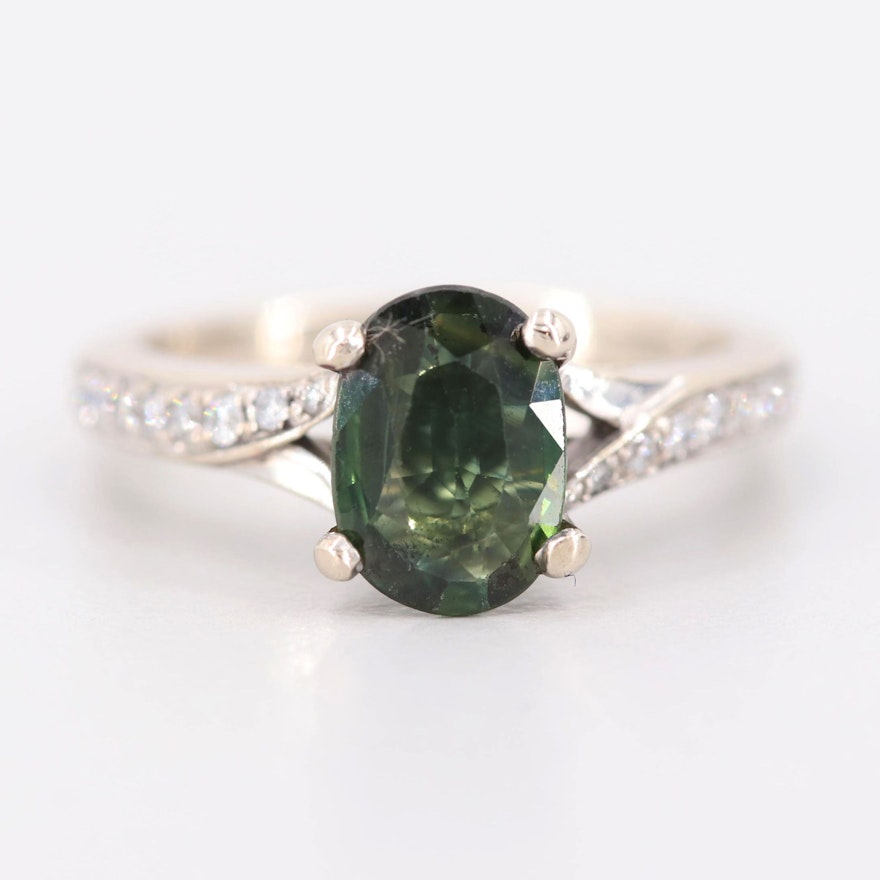 S. Kashi 14K Yellow Gold Green Sapphire and Diamond Ring