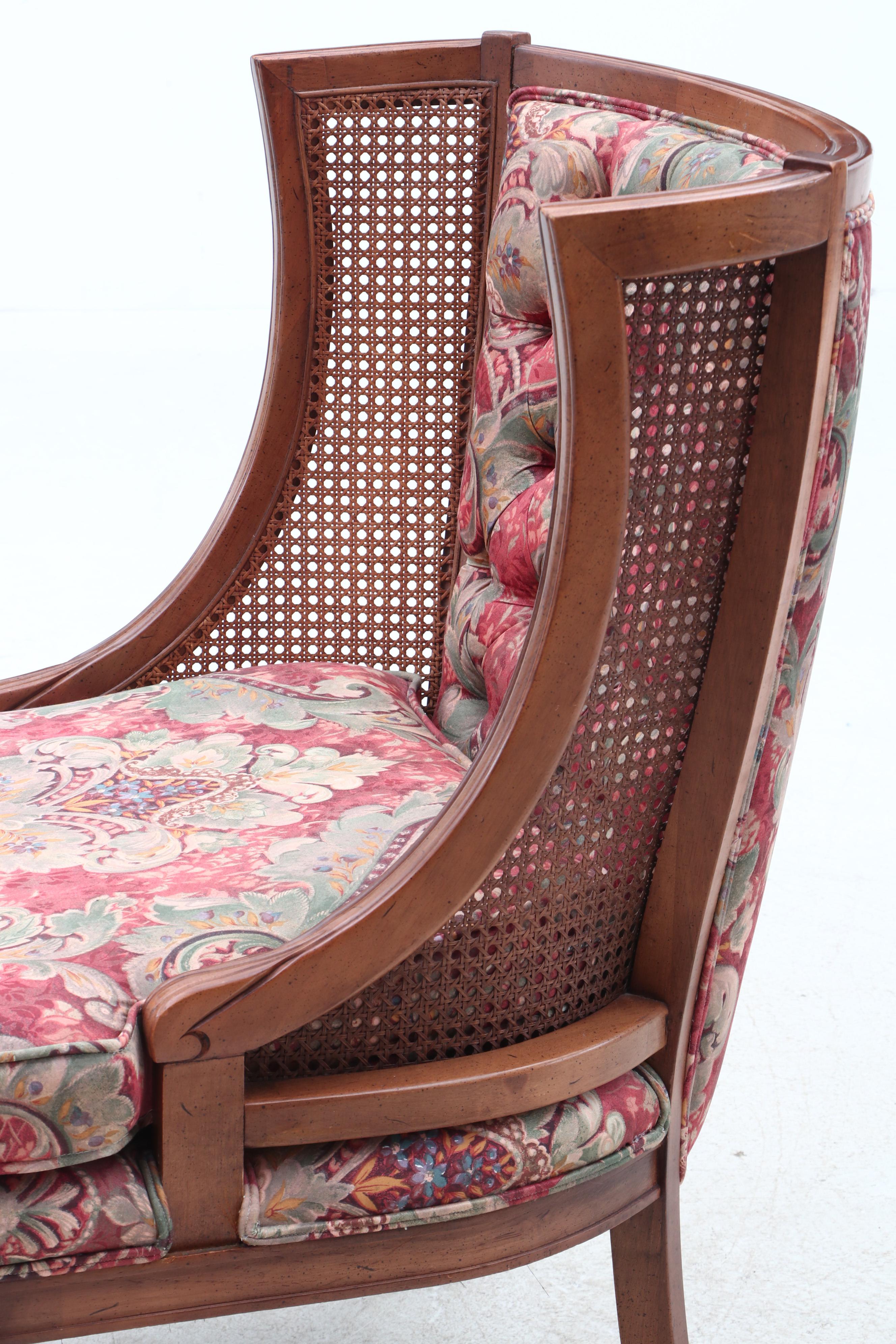 Vintage Woven Cane and Button Tufted Wingback Chairs