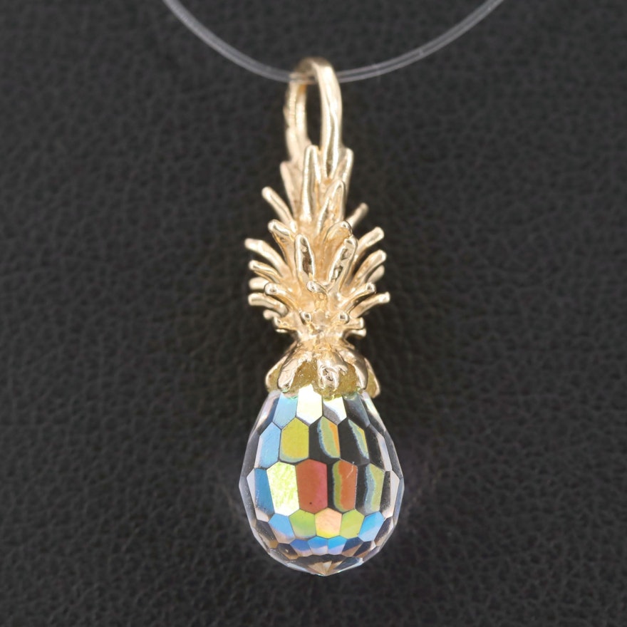 14K Yellow Gold Glass Pineapple Pendant