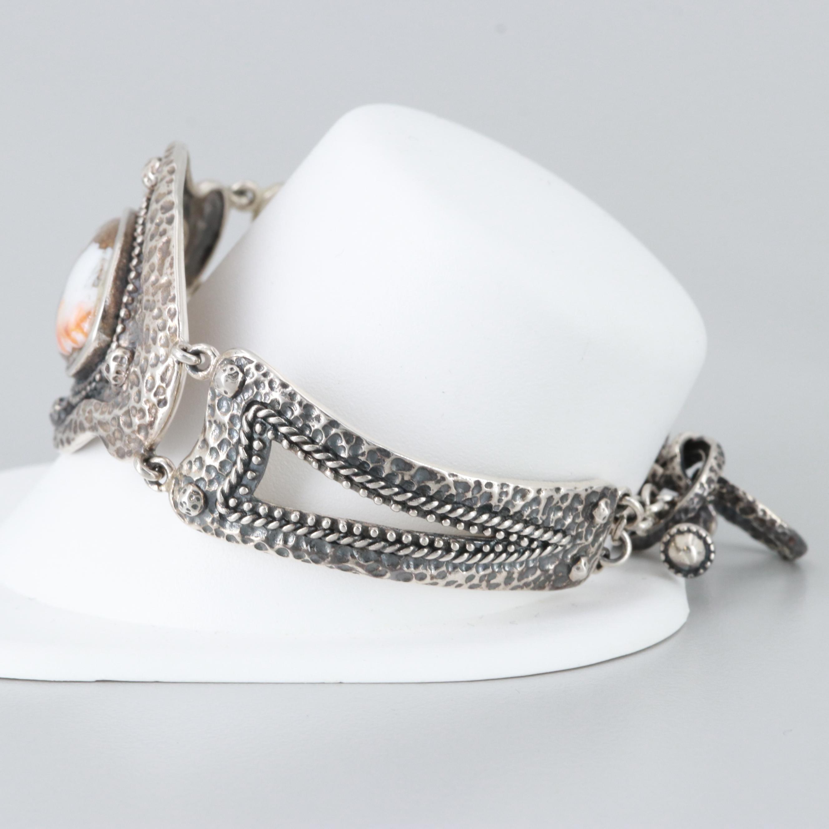 Sterling Silver Turquoise and Spiny Oyster Aggregate Adjustable Bracelet