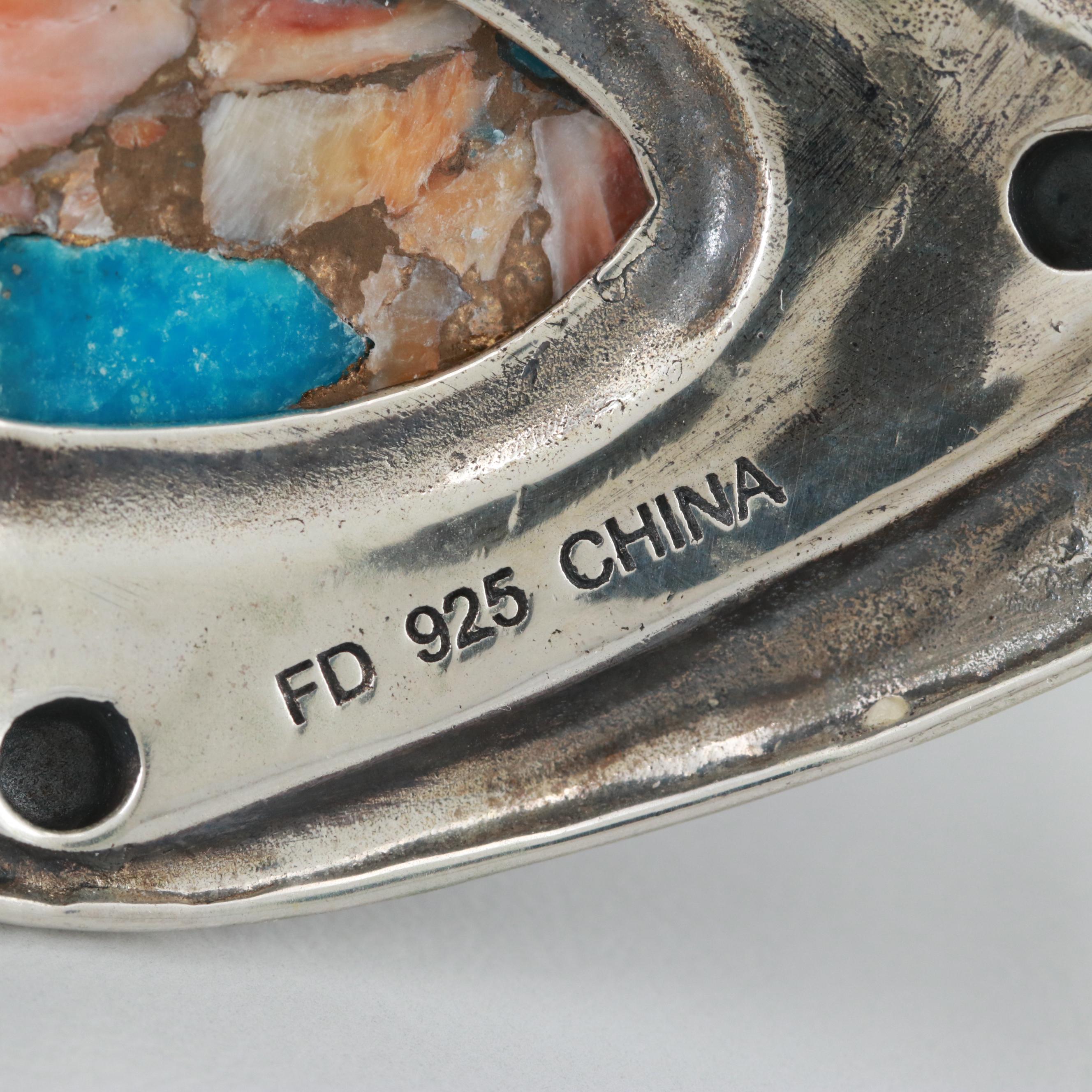 Sterling Silver Turquoise and Spiny Oyster Aggregate Adjustable Bracelet